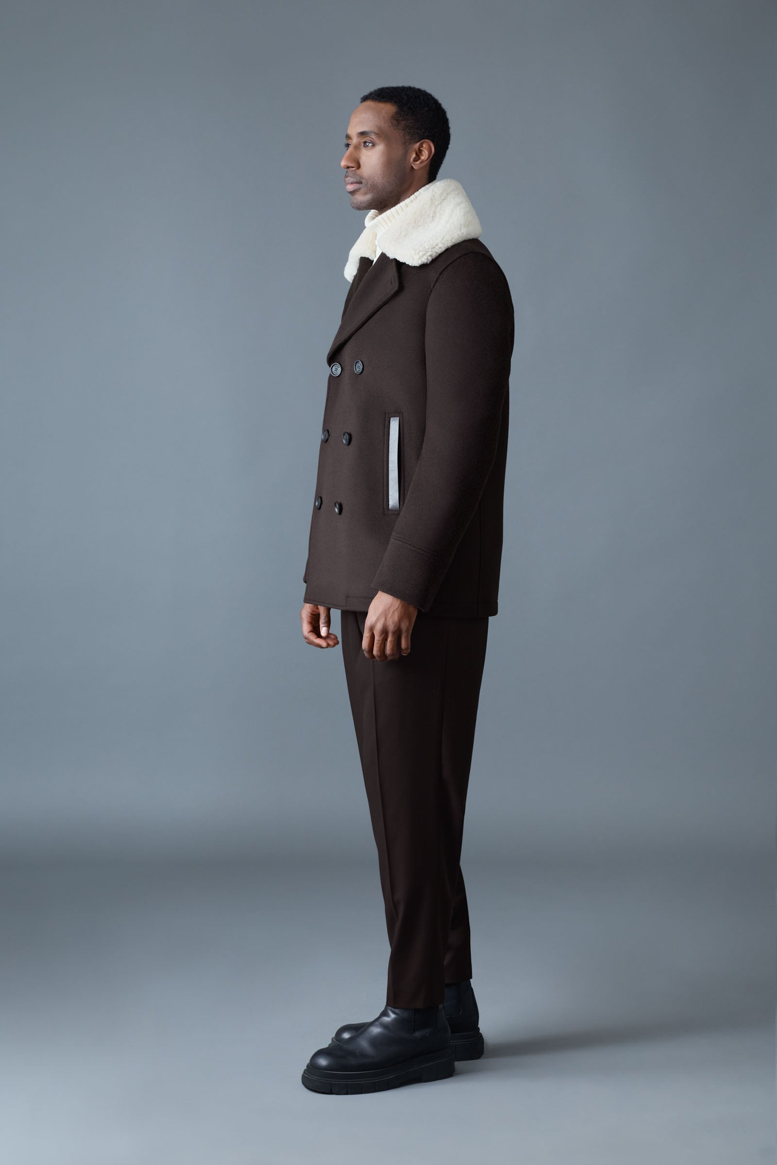 COLE wool double-breasted jacket with shearling collar | Mackage® US
