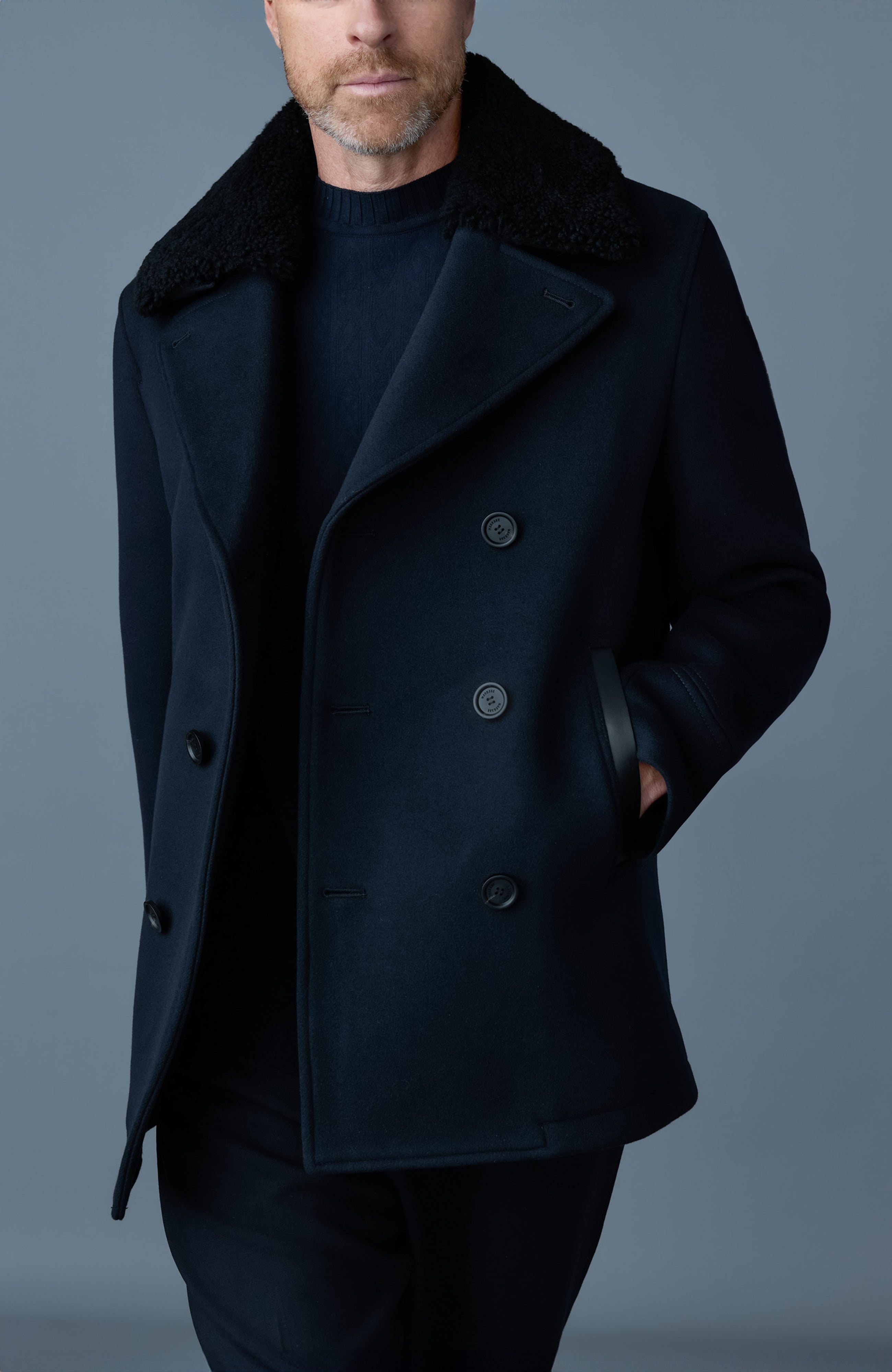 COLE wool double-breasted jacket with shearling collar | Mackage® US