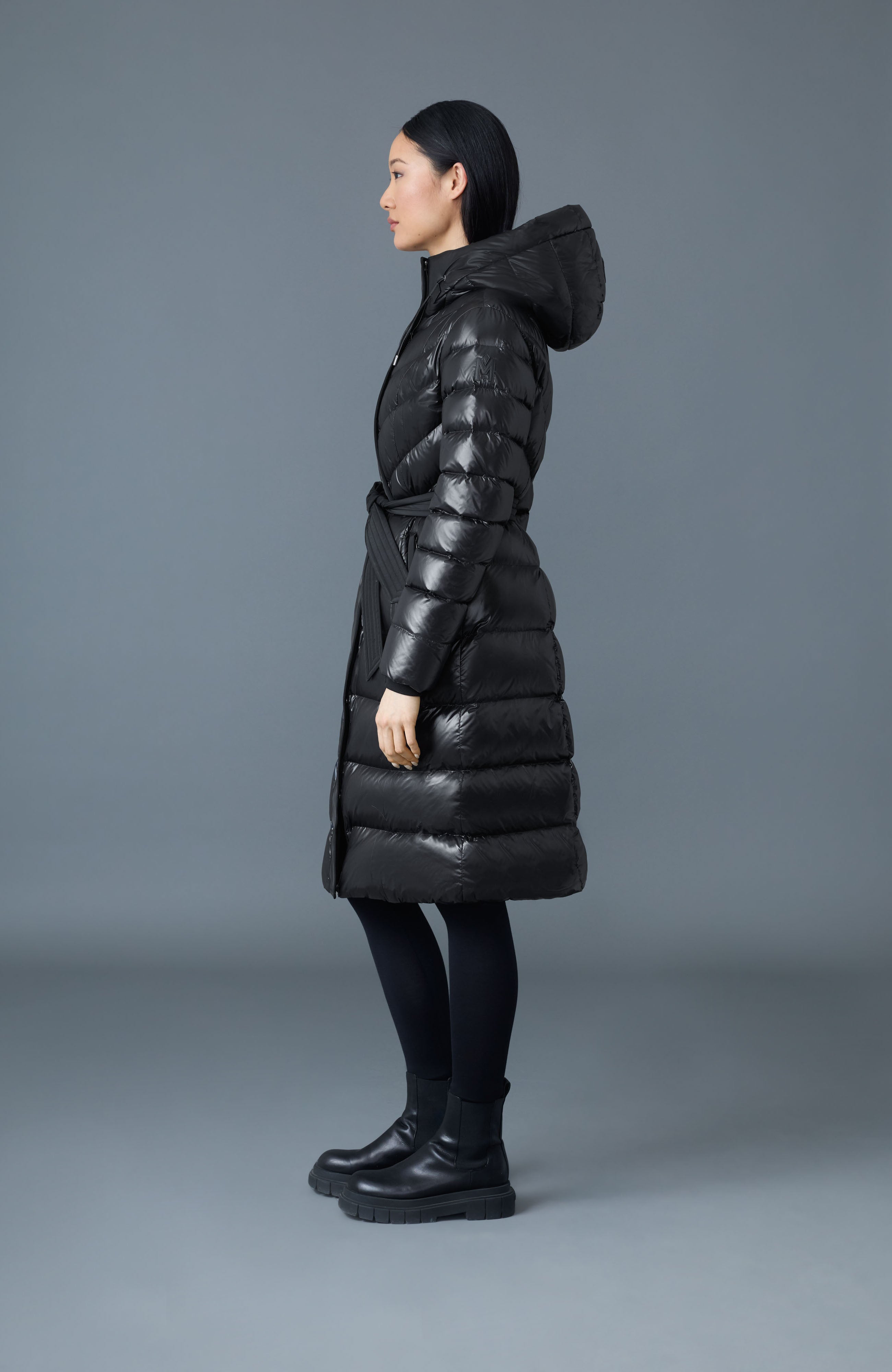 CORALIA Down coat with hood & sash belt for Women | Mackage® US