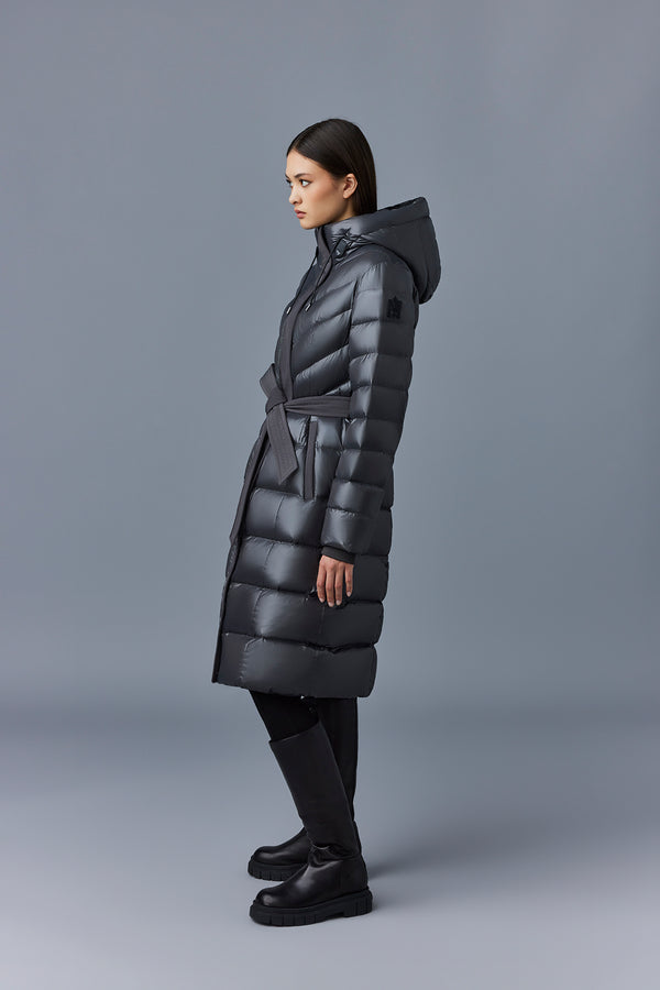 Coralia, Light down coat with hood and sash belt for ladies | Mackage® US