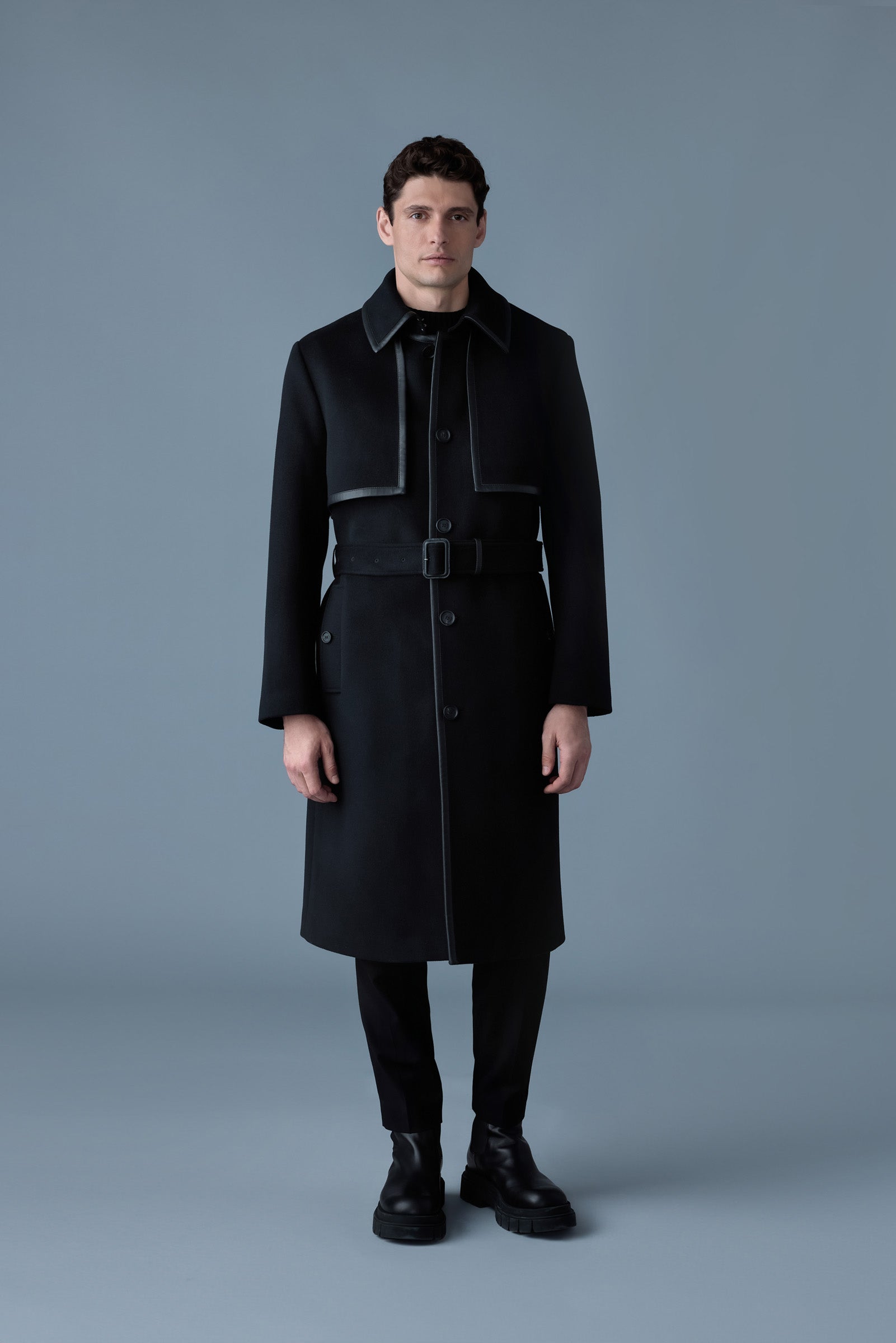Corbin, wool trench coat with leather detail. | Mackage® US