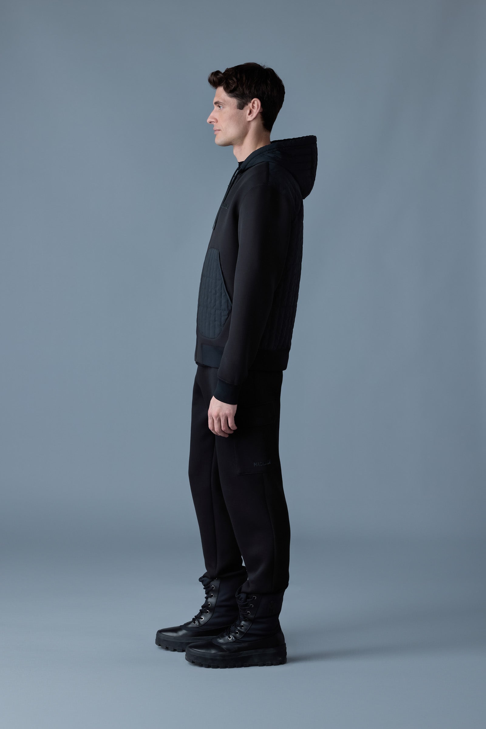 Cruz, zip-up hybrid vertical quilt hoodie | Mackage® US