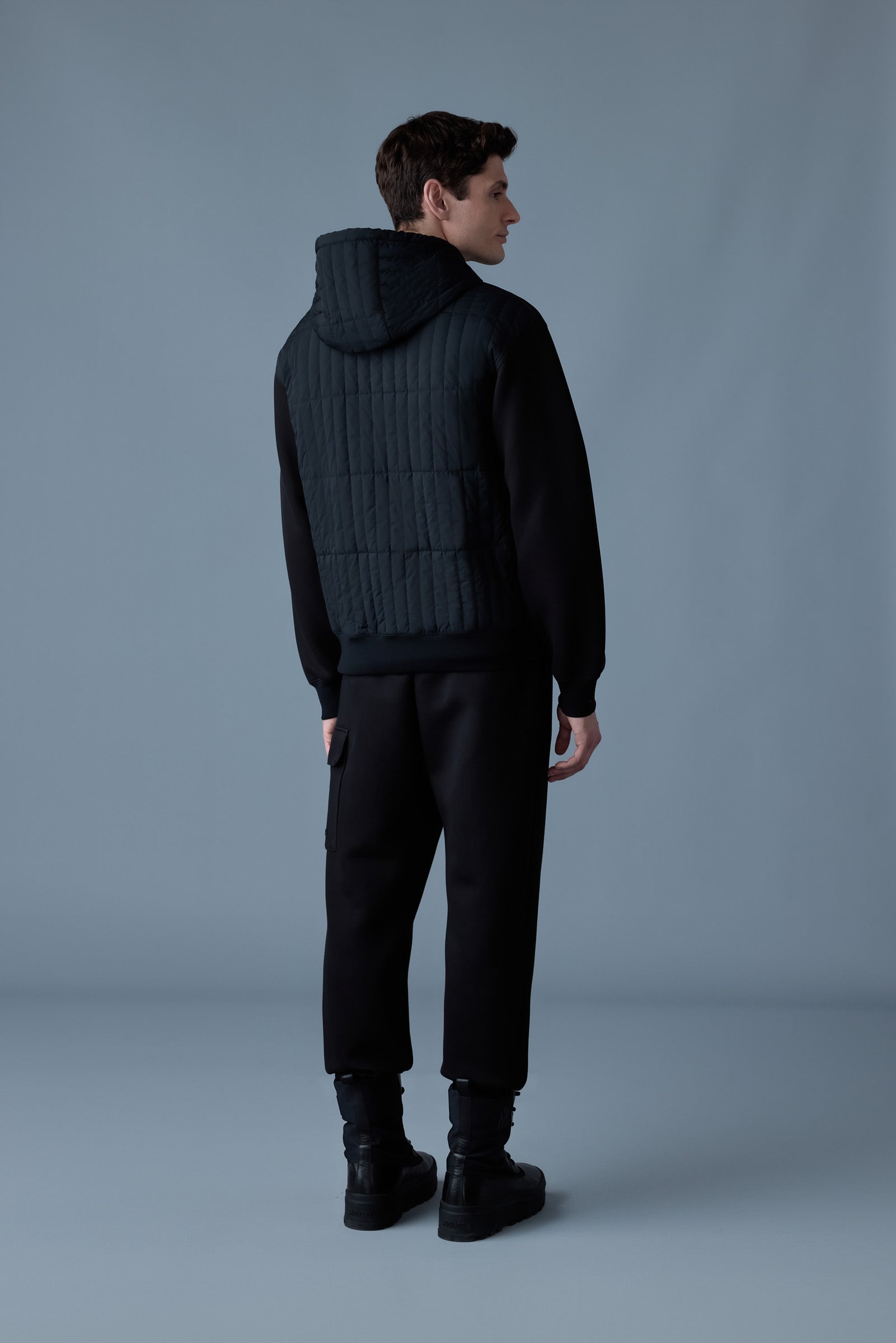 Cruz, zip-up hybrid vertical quilt hoodie | Mackage® US