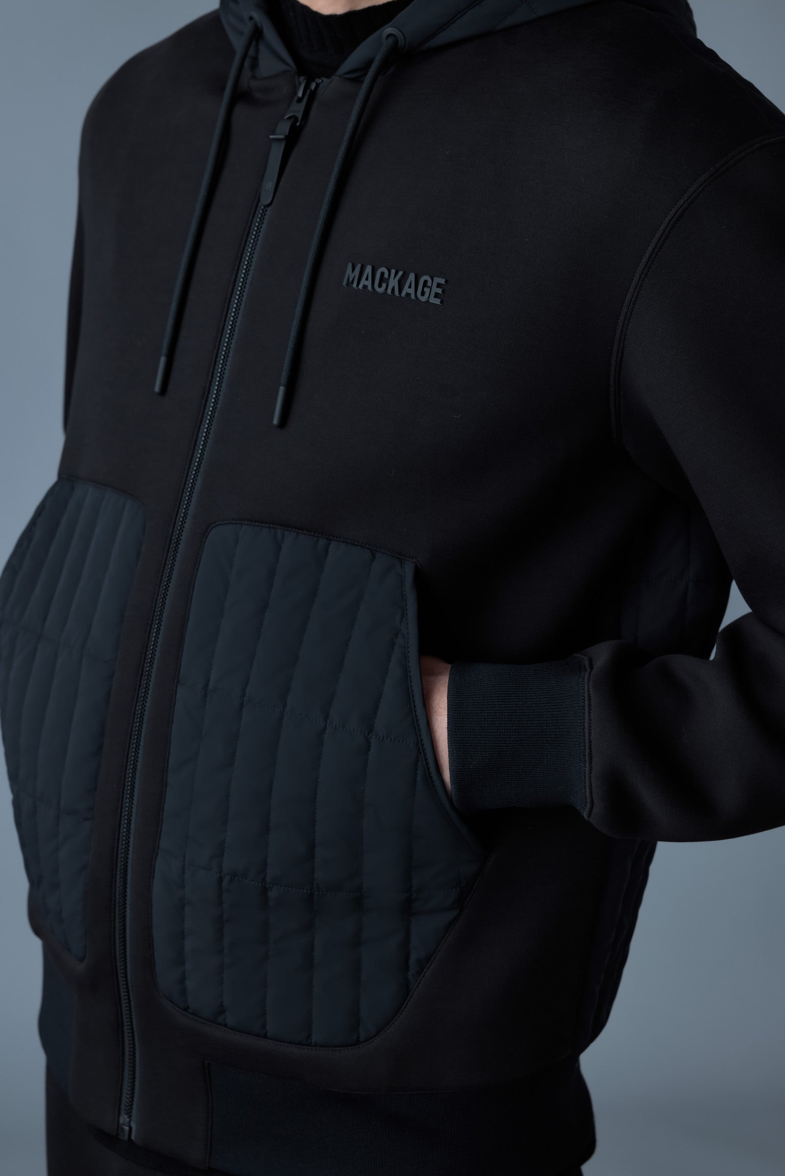 Cruz, zip-up hybrid vertical quilt hoodie | Mackage® US