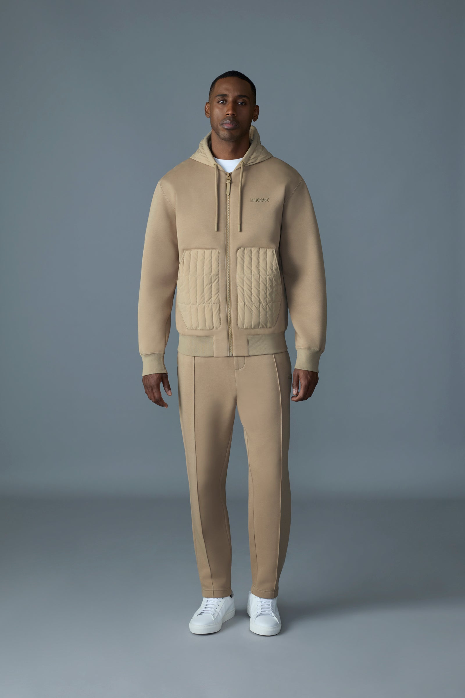 Cruz, zip-up hybrid vertical quilt hoodie | Mackage® US