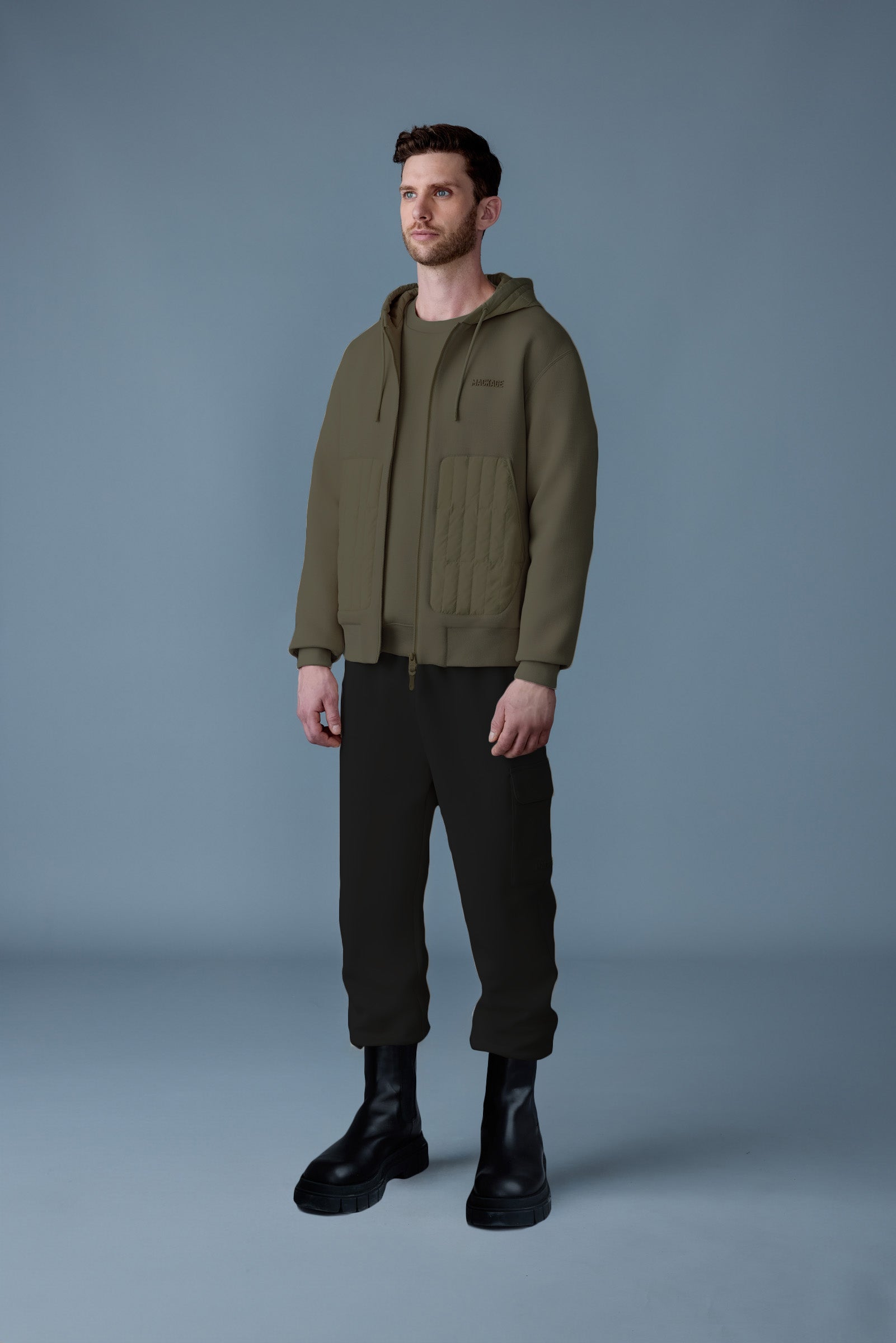 Cruz, zip-up hybrid vertical quilt hoodie | Mackage® US