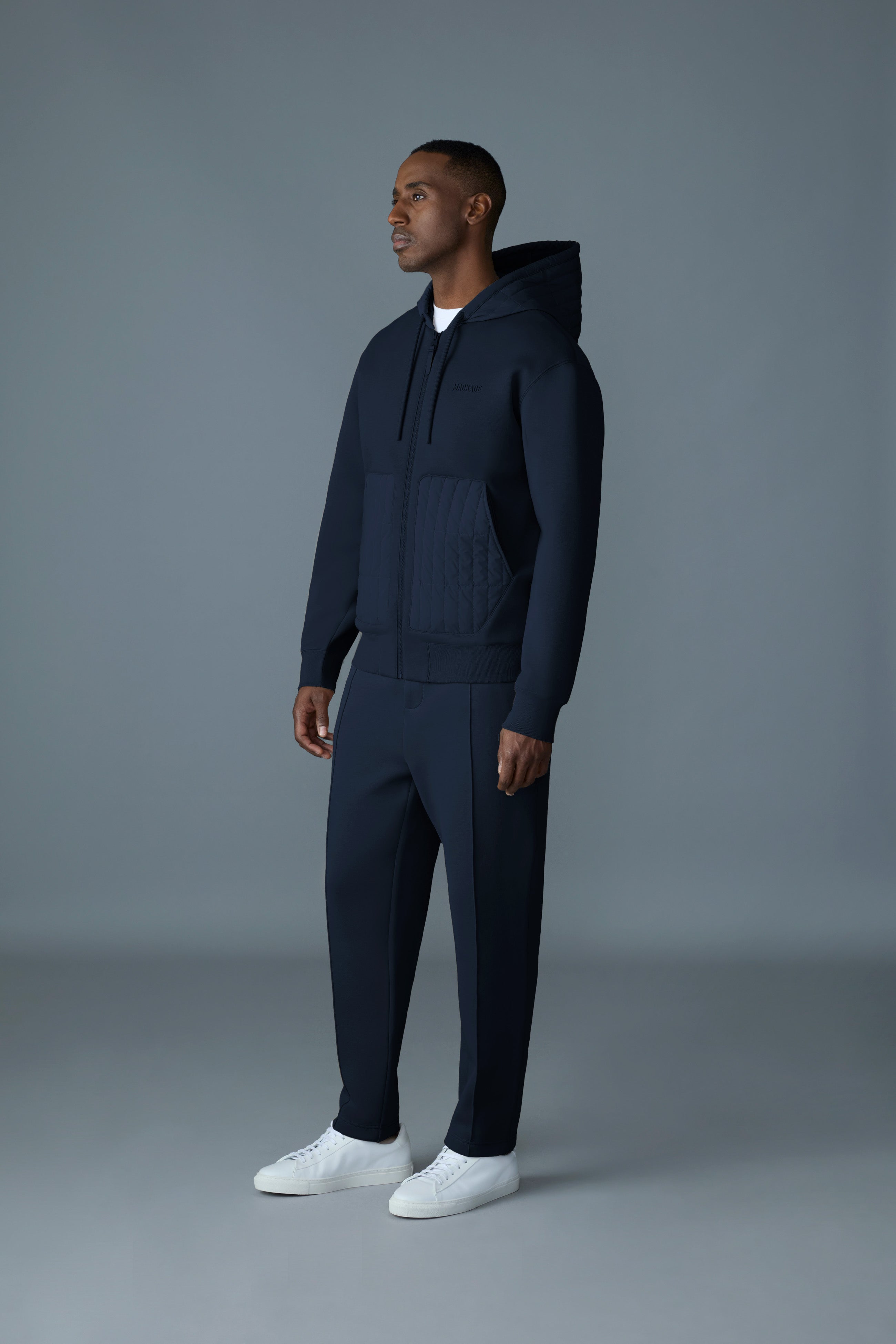 Cruz, zip-up hybrid vertical quilt hoodie | Mackage® US