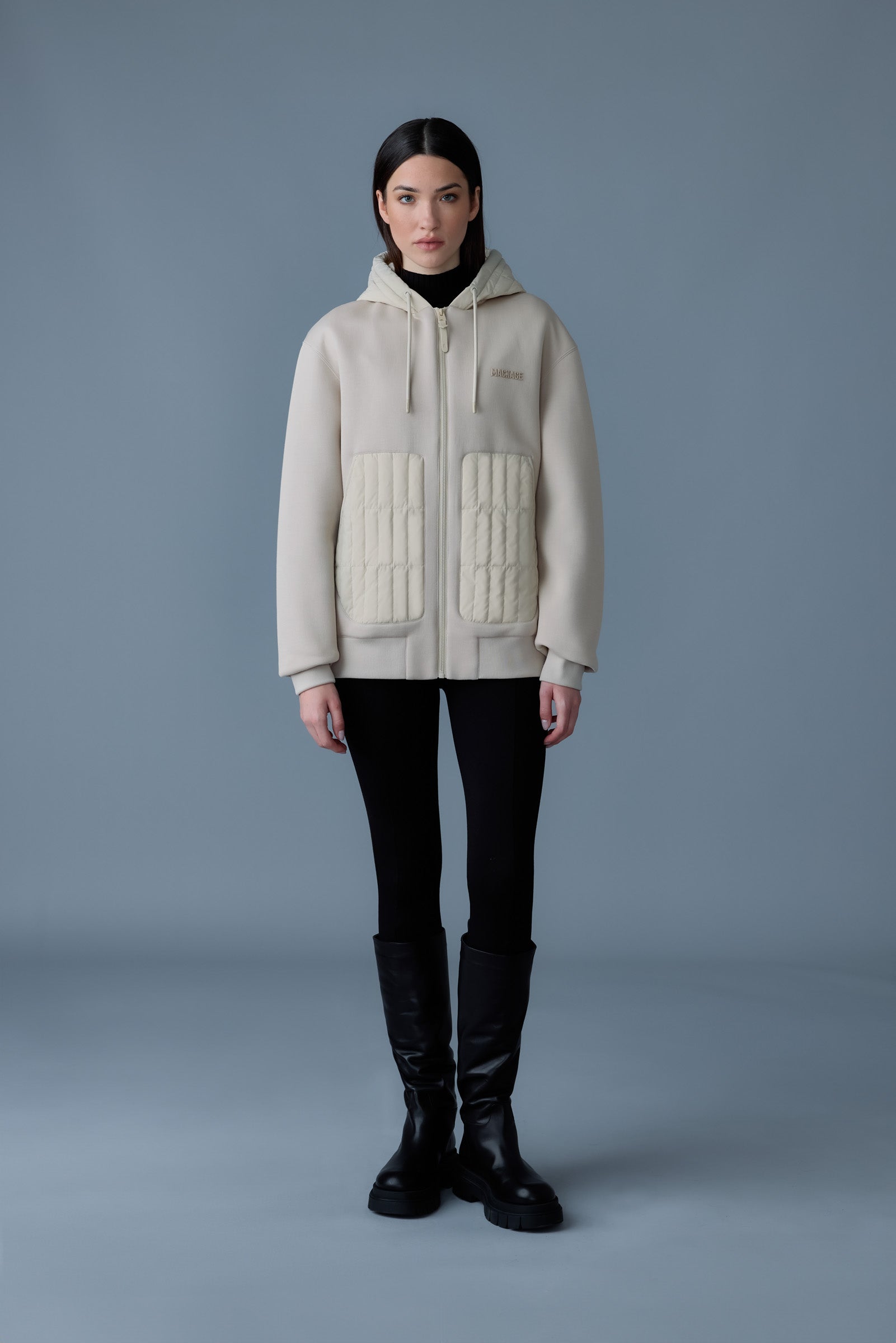 Cruz, zip-up hybrid vertical quilt hoodie | Mackage® US