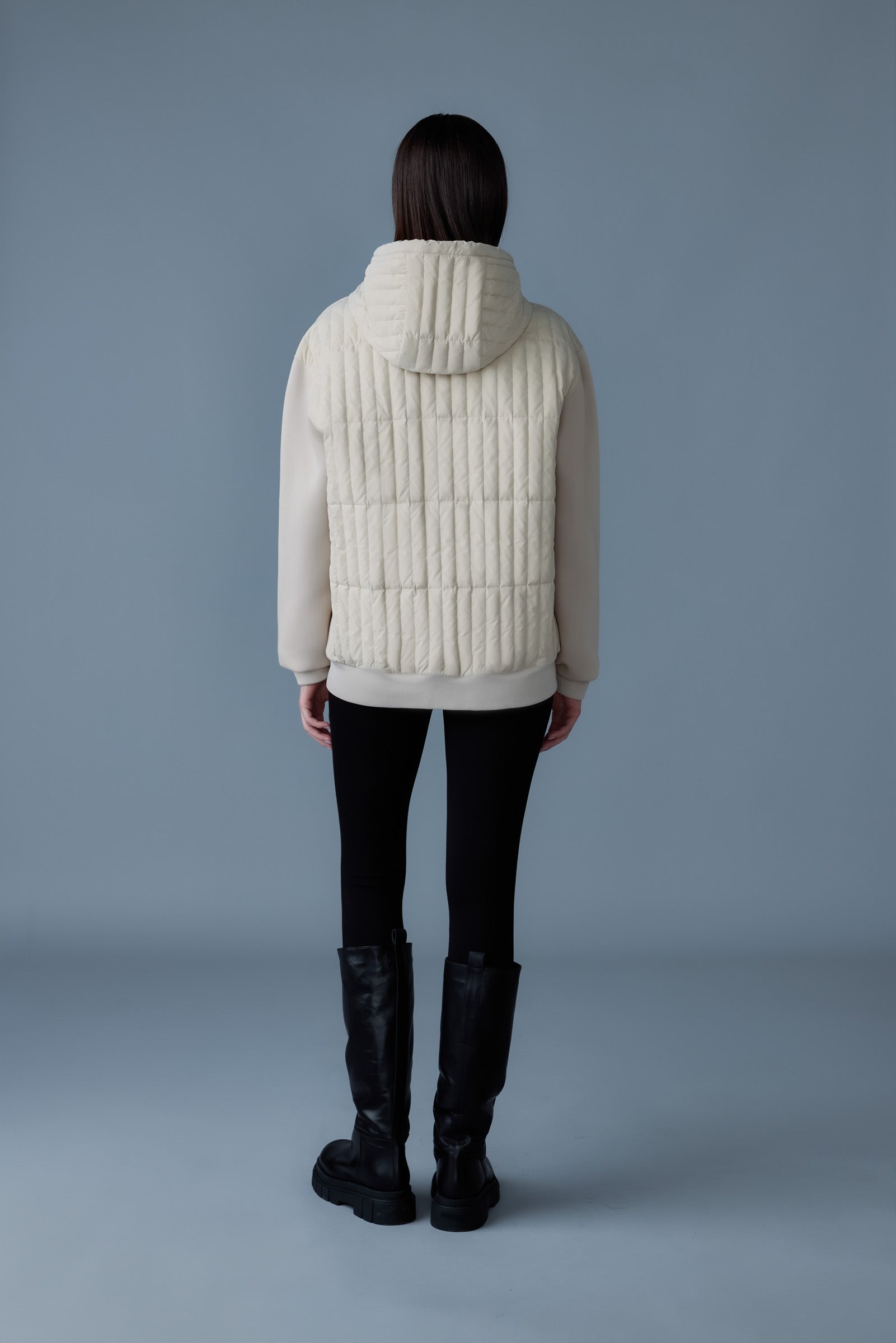 Cruz, zip-up hybrid vertical quilt hoodie | Mackage® US