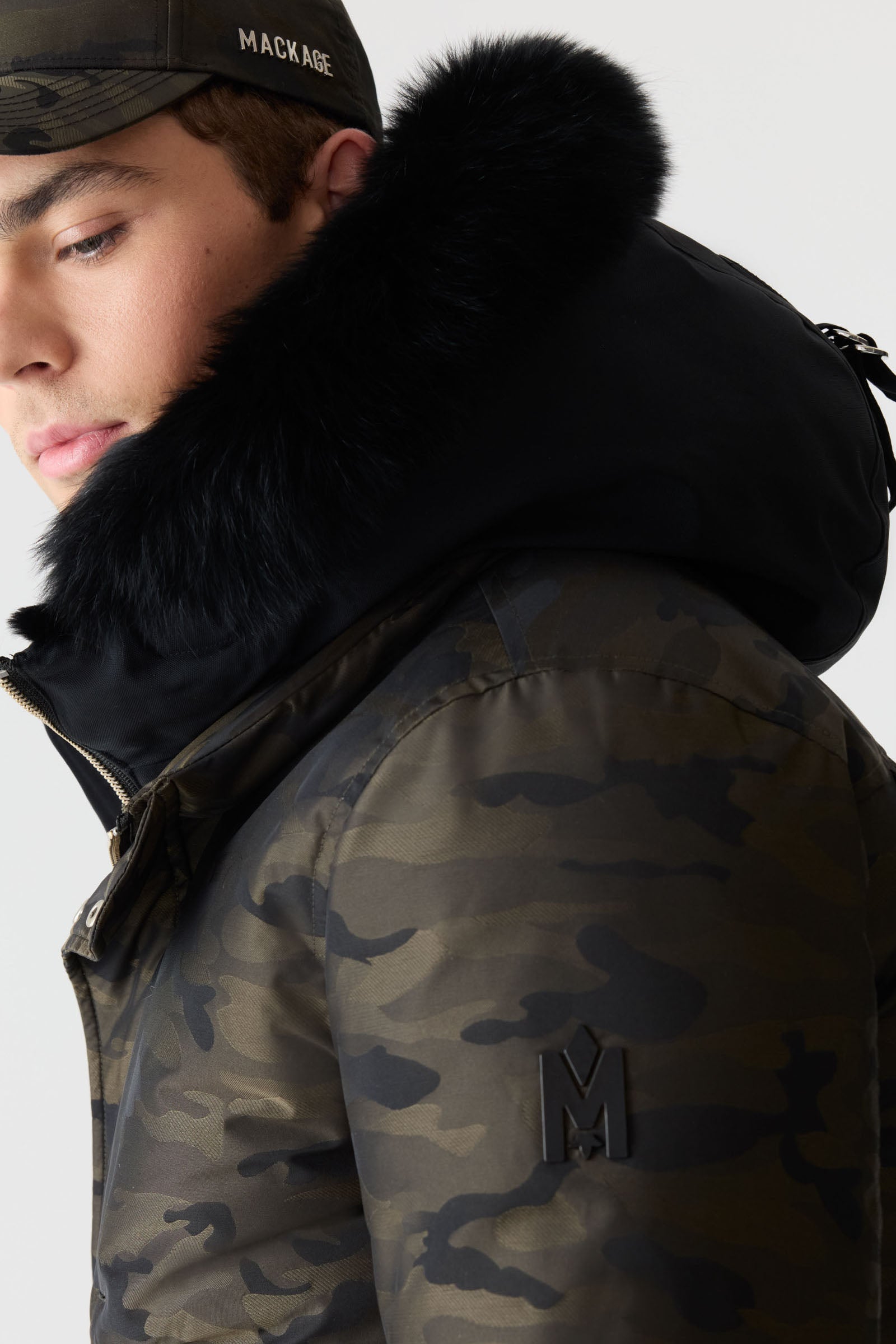 DIXON-JCZ 2-in-1 Camo Down Bomber With Shearling-Lined Hood for