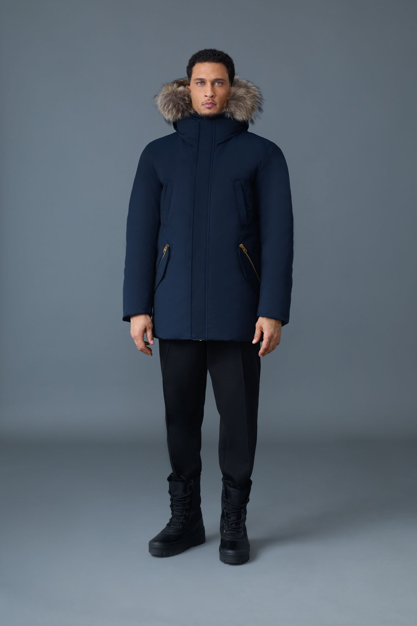 EDWARD-FZ 2-in-1 Down parka with hooded bib and natural fur for