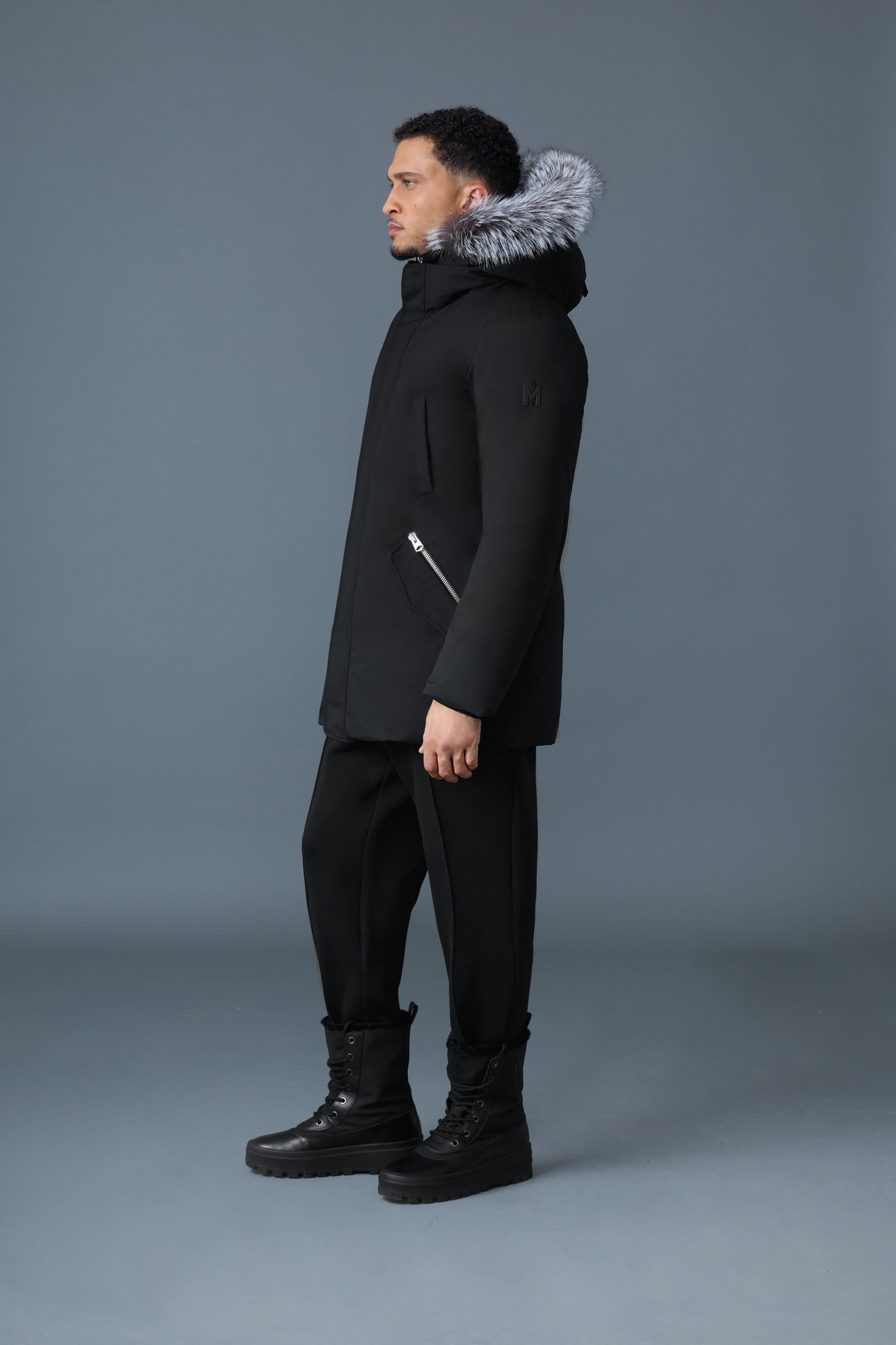 EDWARD-XZ 2-in-1 Down parka with hooded bib and silver fox fur for