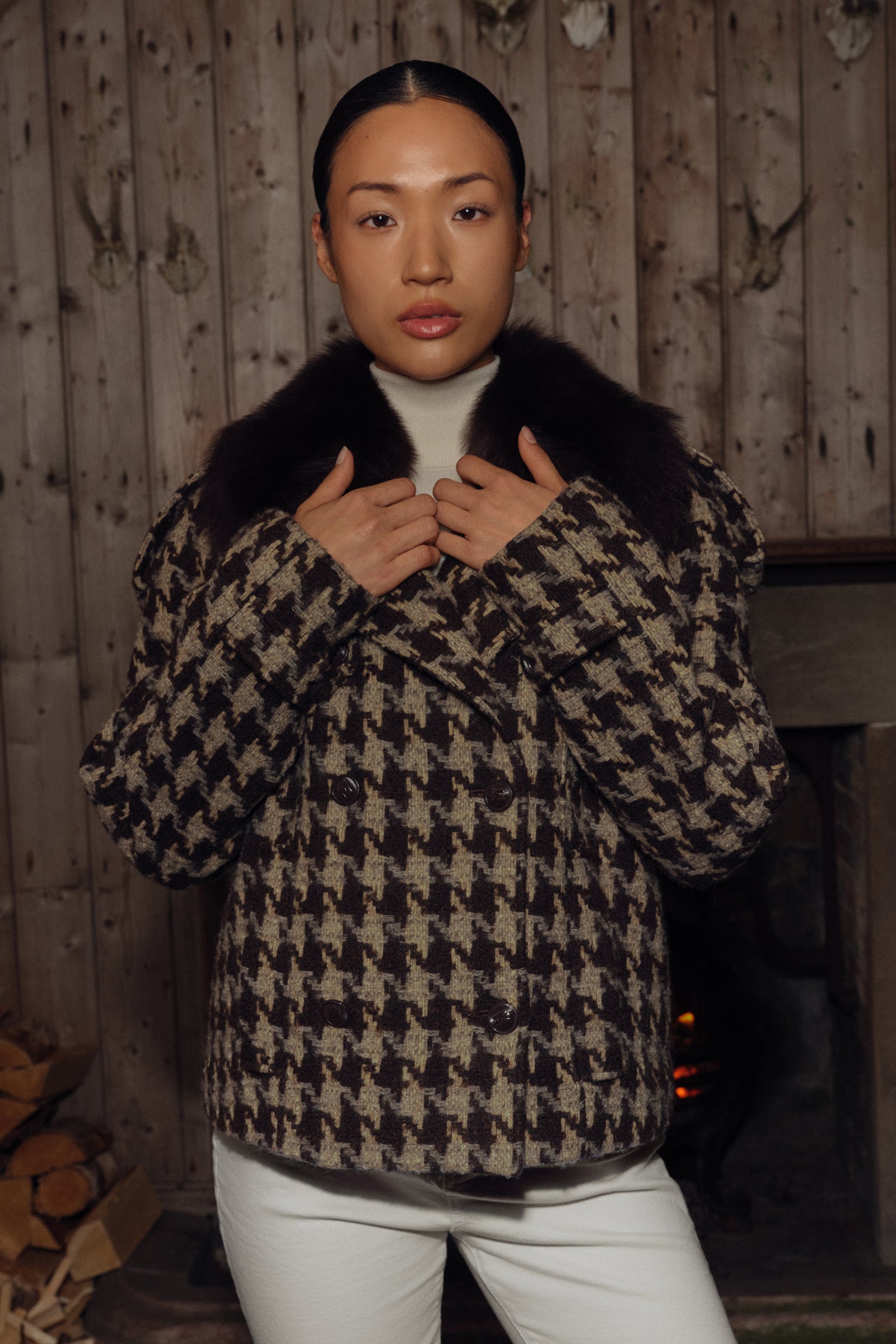 EDWINA-BHT Houndstooth Patterned Wool coat for Women | Mackage® US