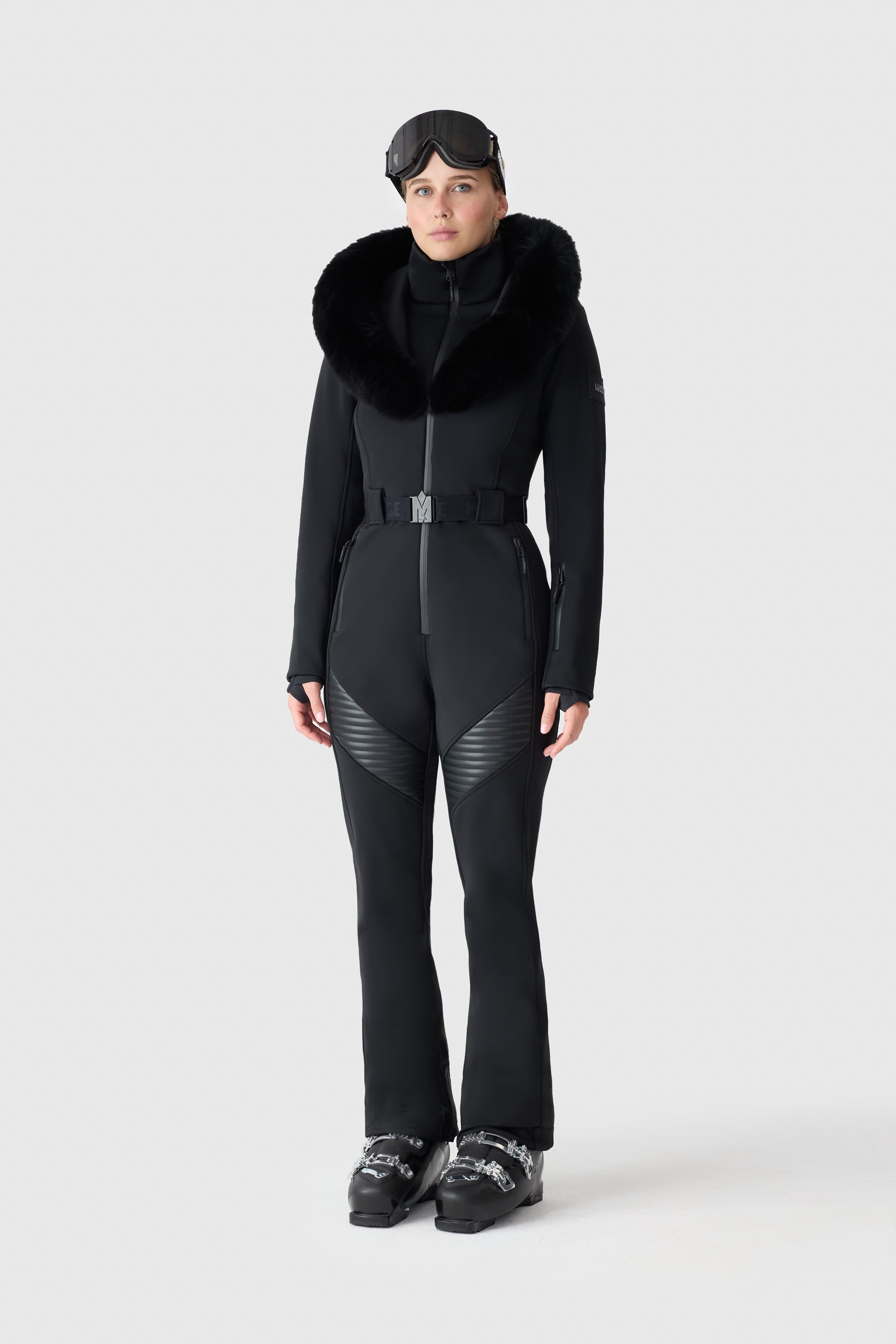 ELLE-ZR Bonded Fleece Ski Suit - removable Fur Hood for Women