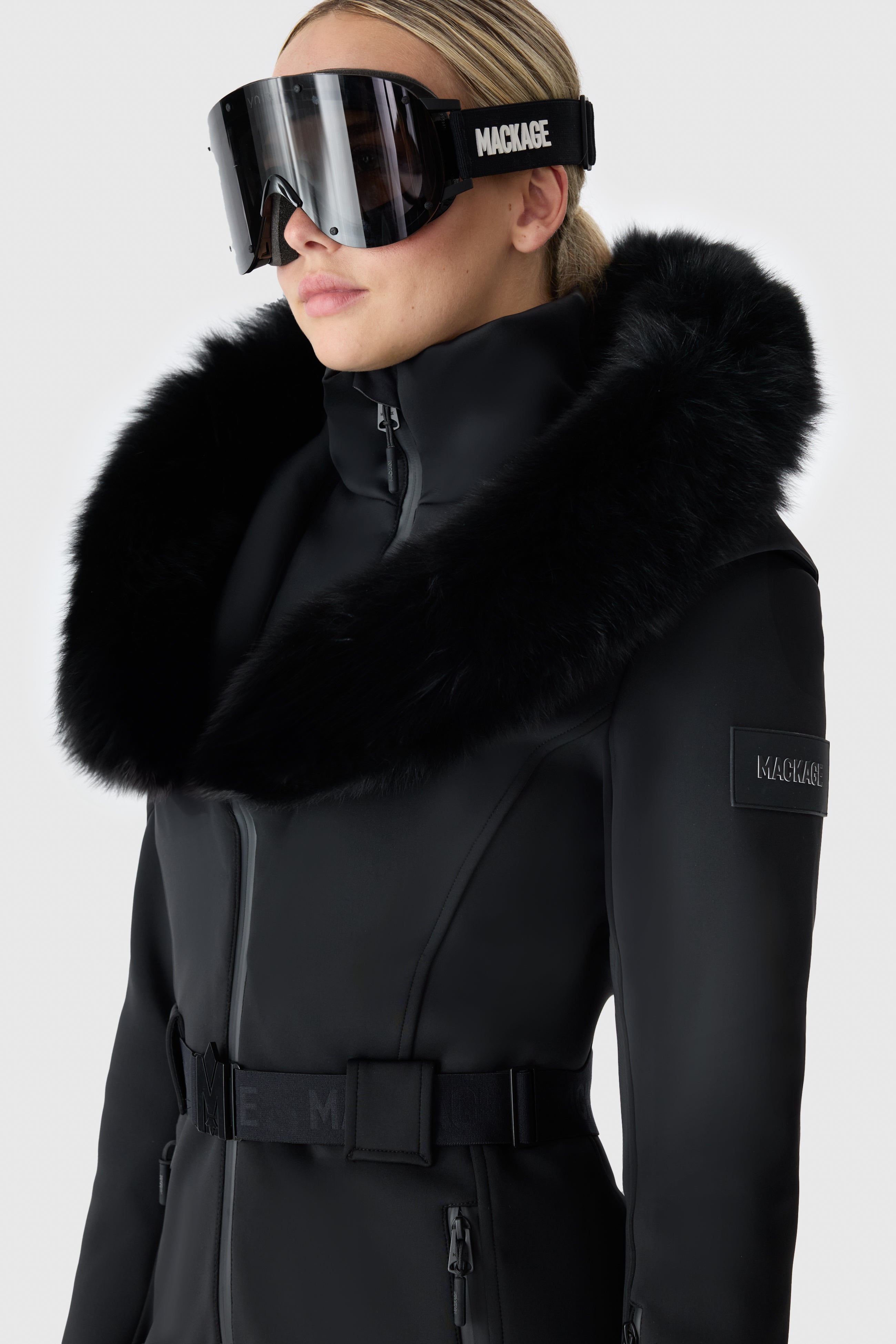 ELLE-ZR Bonded Fleece Ski Suit - removable Fur Hood for Women