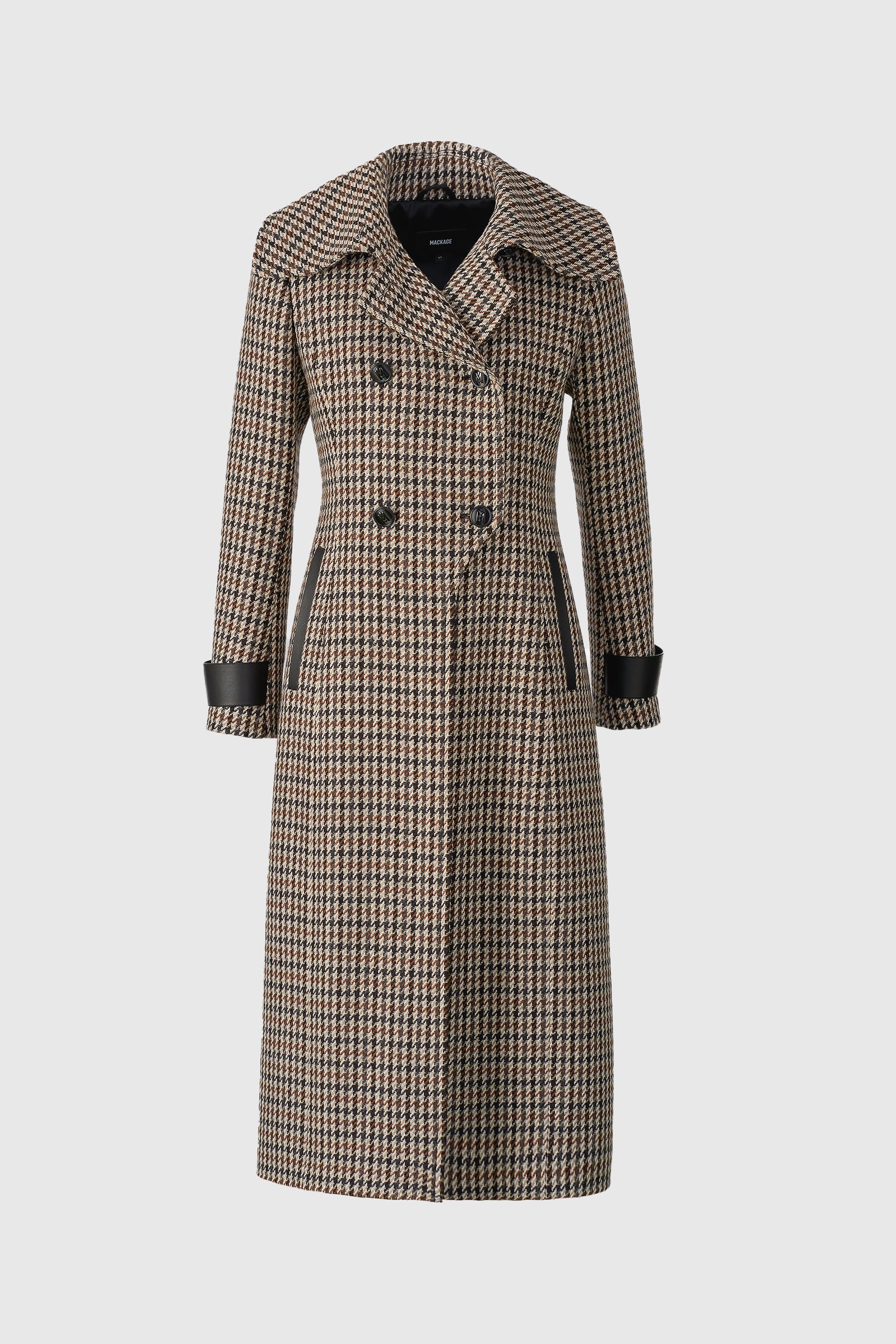 ELODIE-HT Houndstooth Wool Maxi Coat for Women | Mackage US