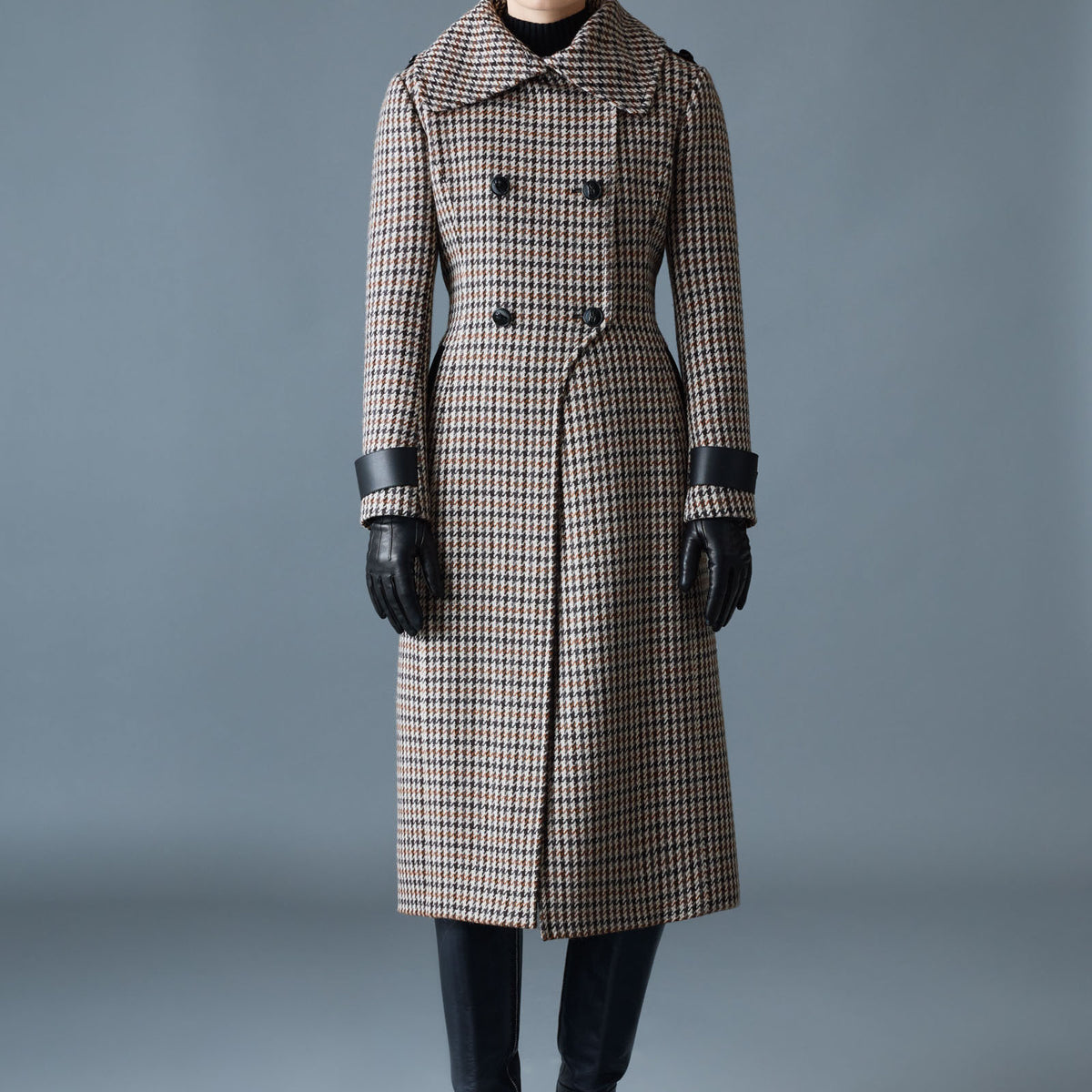 ELODIE-HT Houndstooth Wool Maxi Coat for Women | Mackage® US