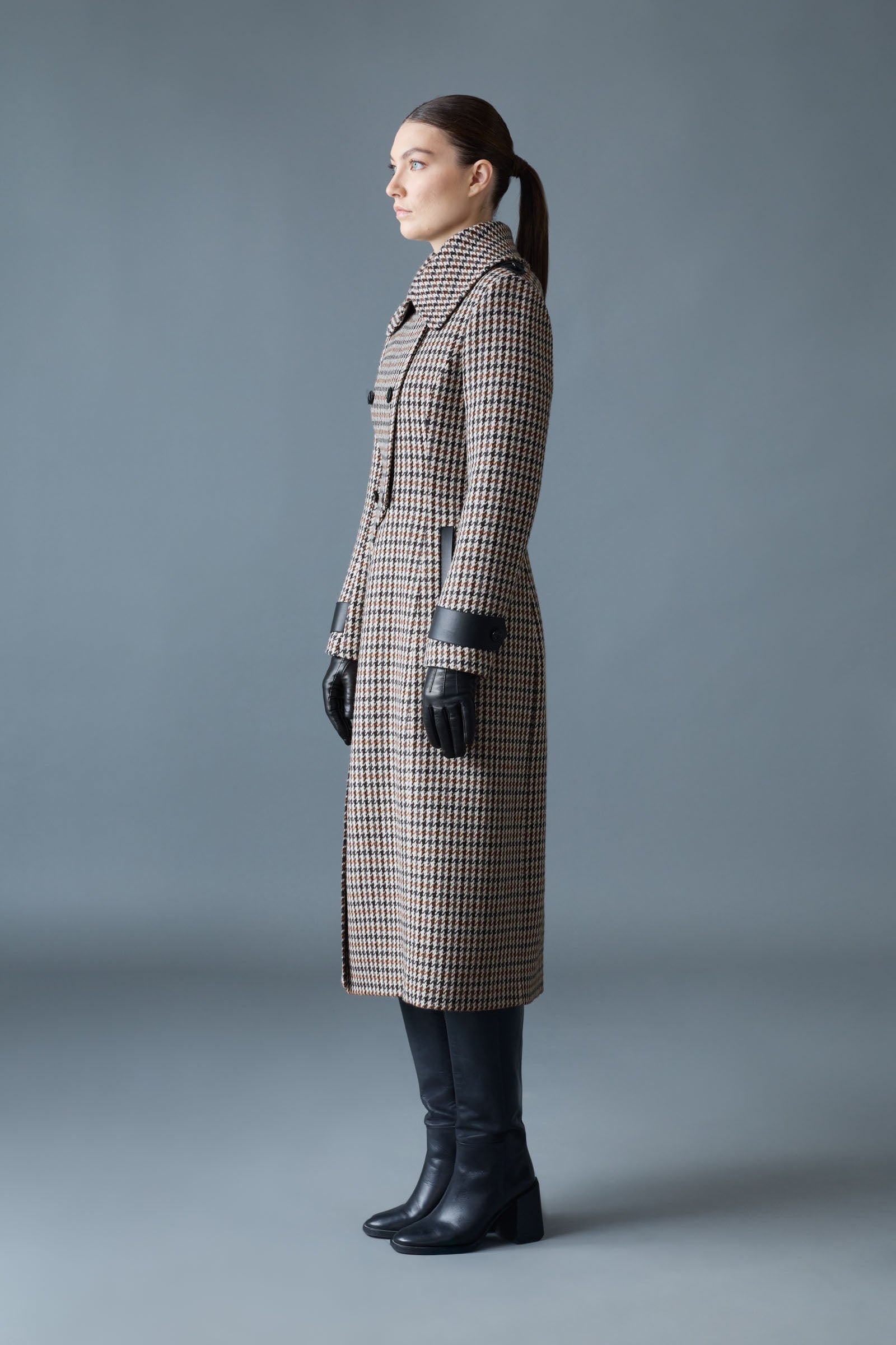 ELODIE-HT Houndstooth Wool Maxi Coat for Women | Mackage US