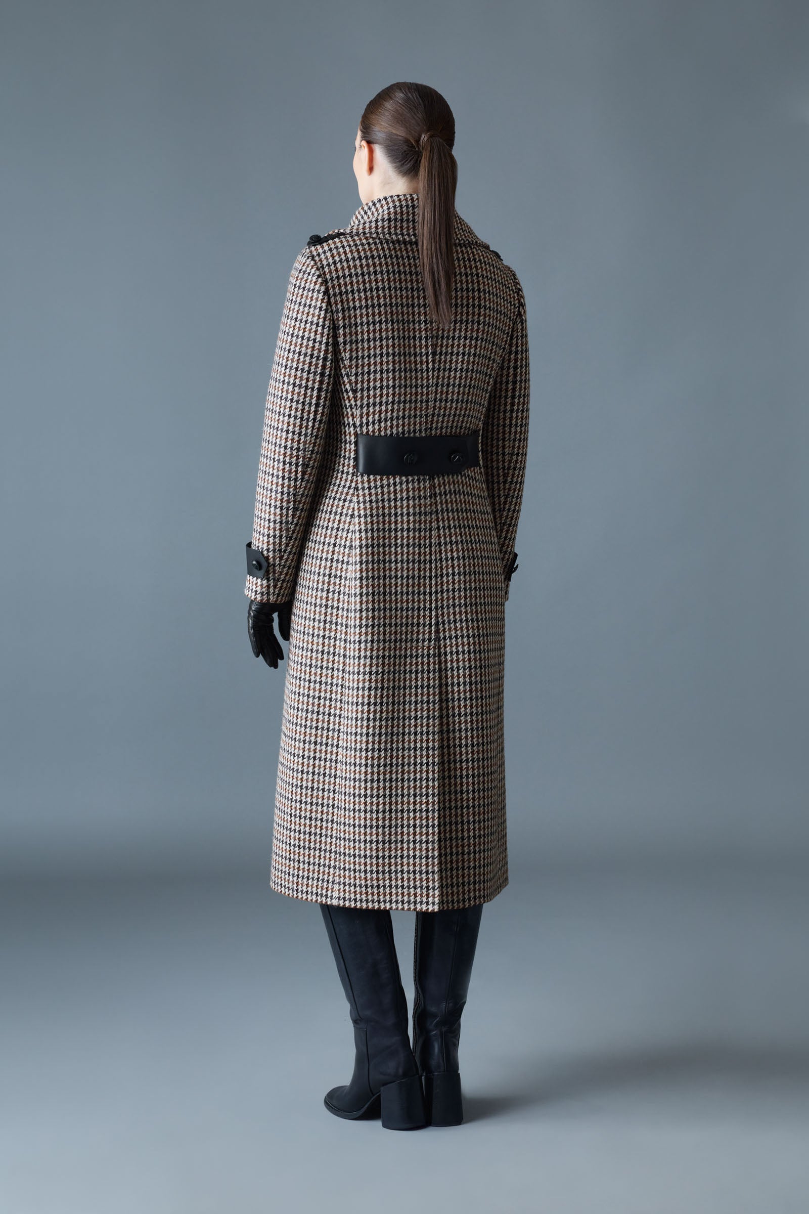 ELODIE-HT Houndstooth Wool Maxi Coat for Women Mackage US