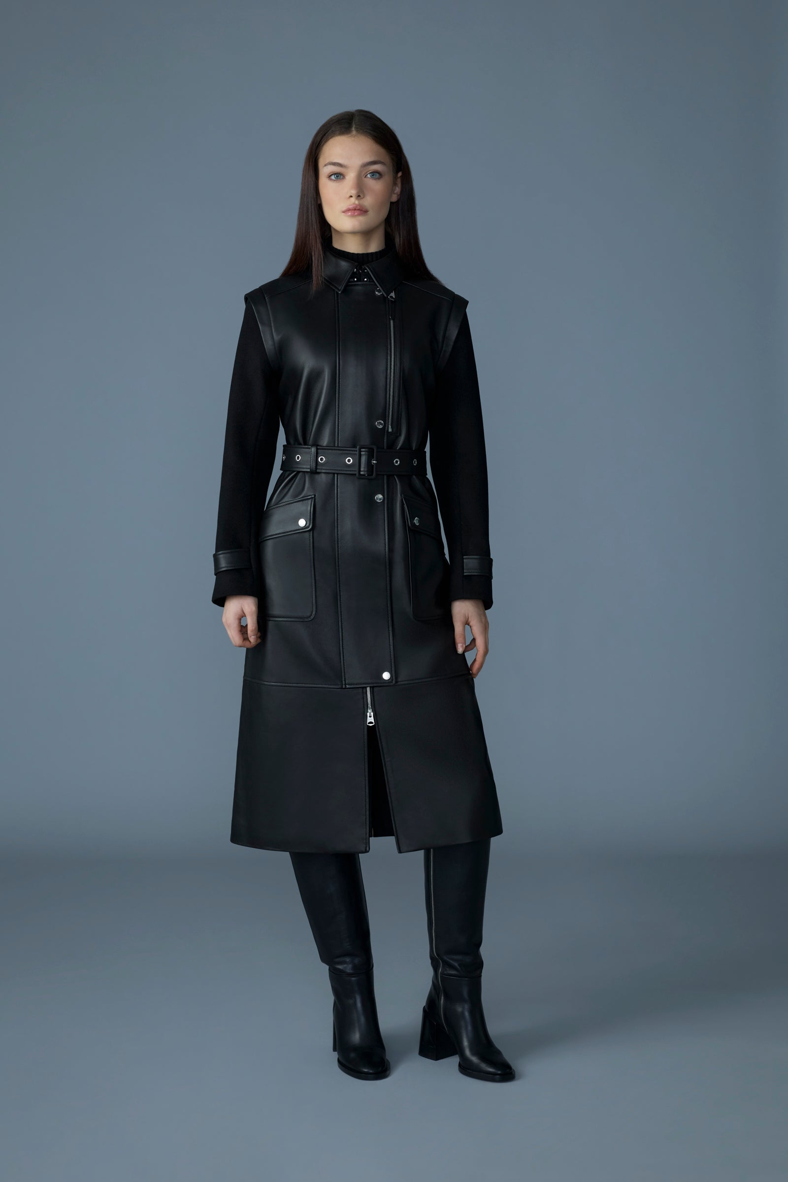 EVELINA Long Leather Coat for Women | Mackage® US