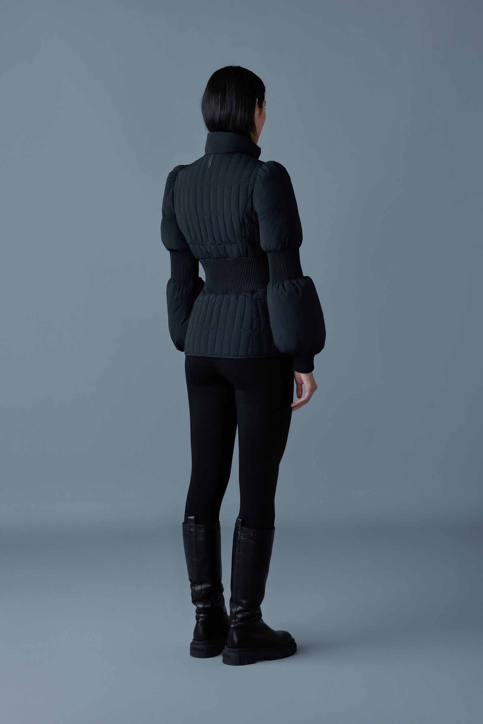 Felicia, light down vertical quilted jacket smocked at waist