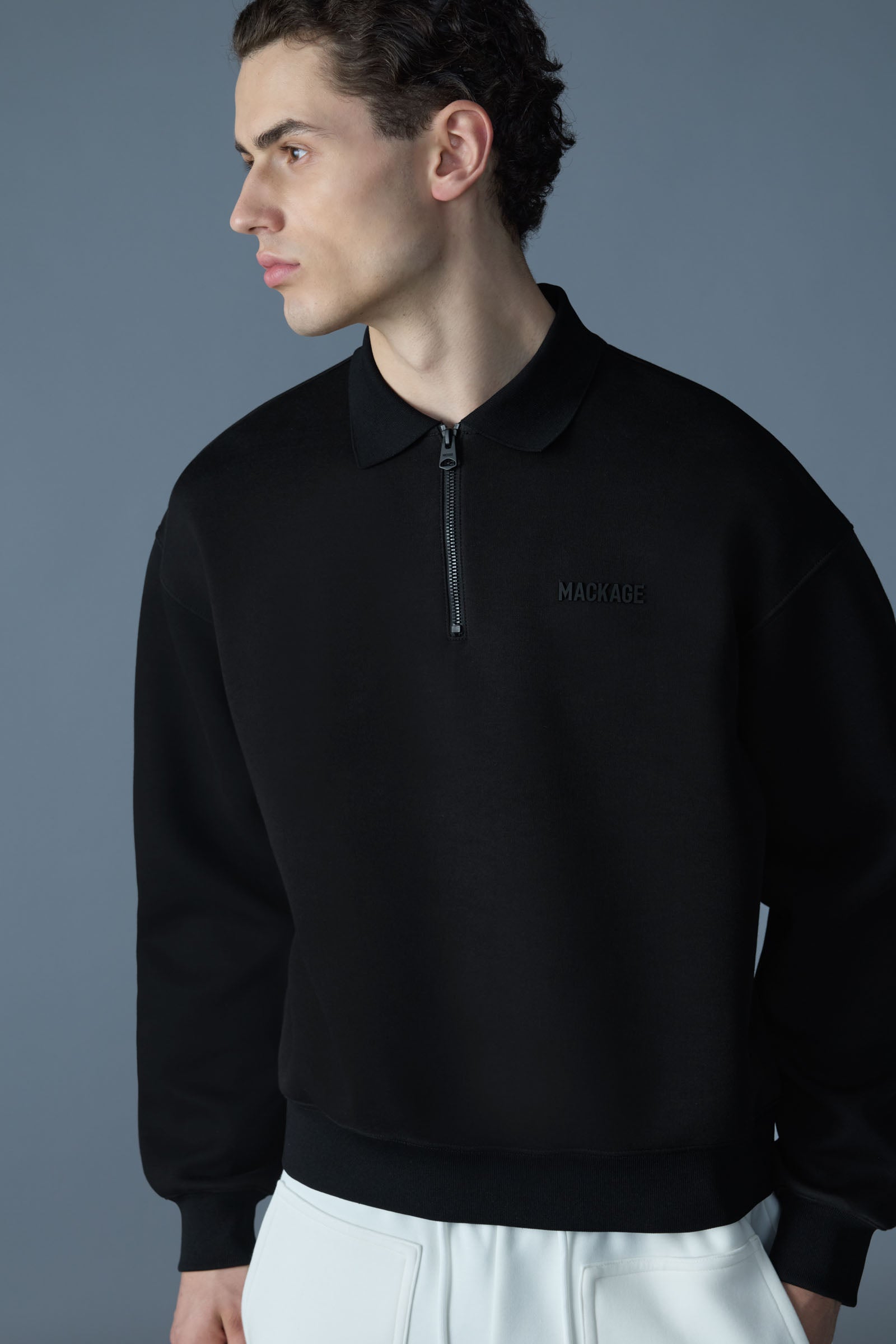 マメクロゴウチ Double Face Jersey Pullover Felix, Half-Zip Double-Face Jersey Sweater | Mackage® US