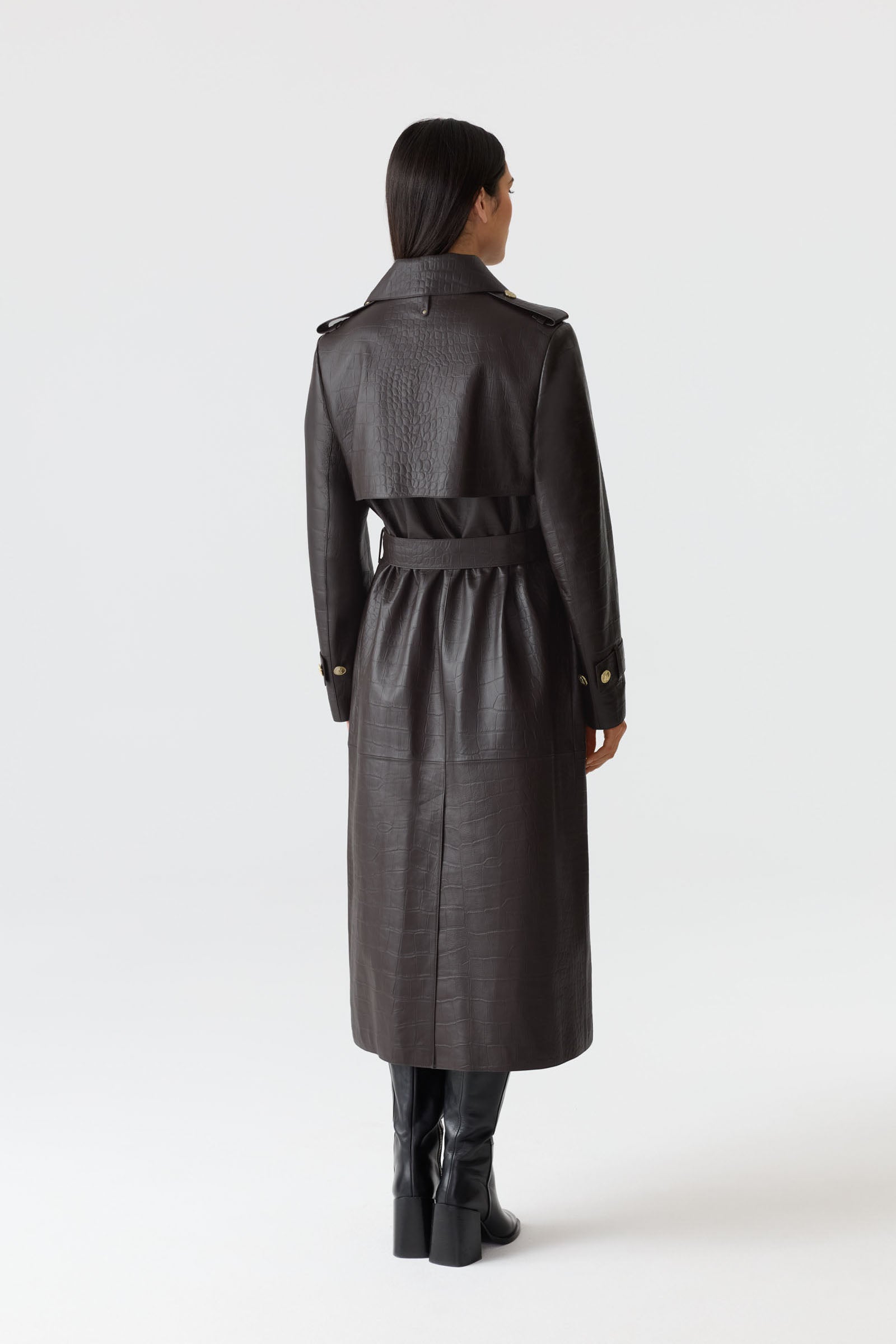 GAEL-NV Croc-Embossed Maxi Leather Trench Coat for Women | Mackage® US