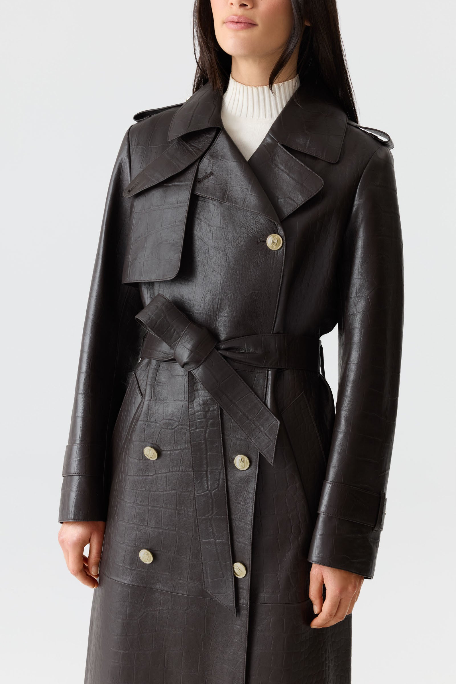 GAEL-NV Croc Leather Trench Coat for Women | Mackage US
