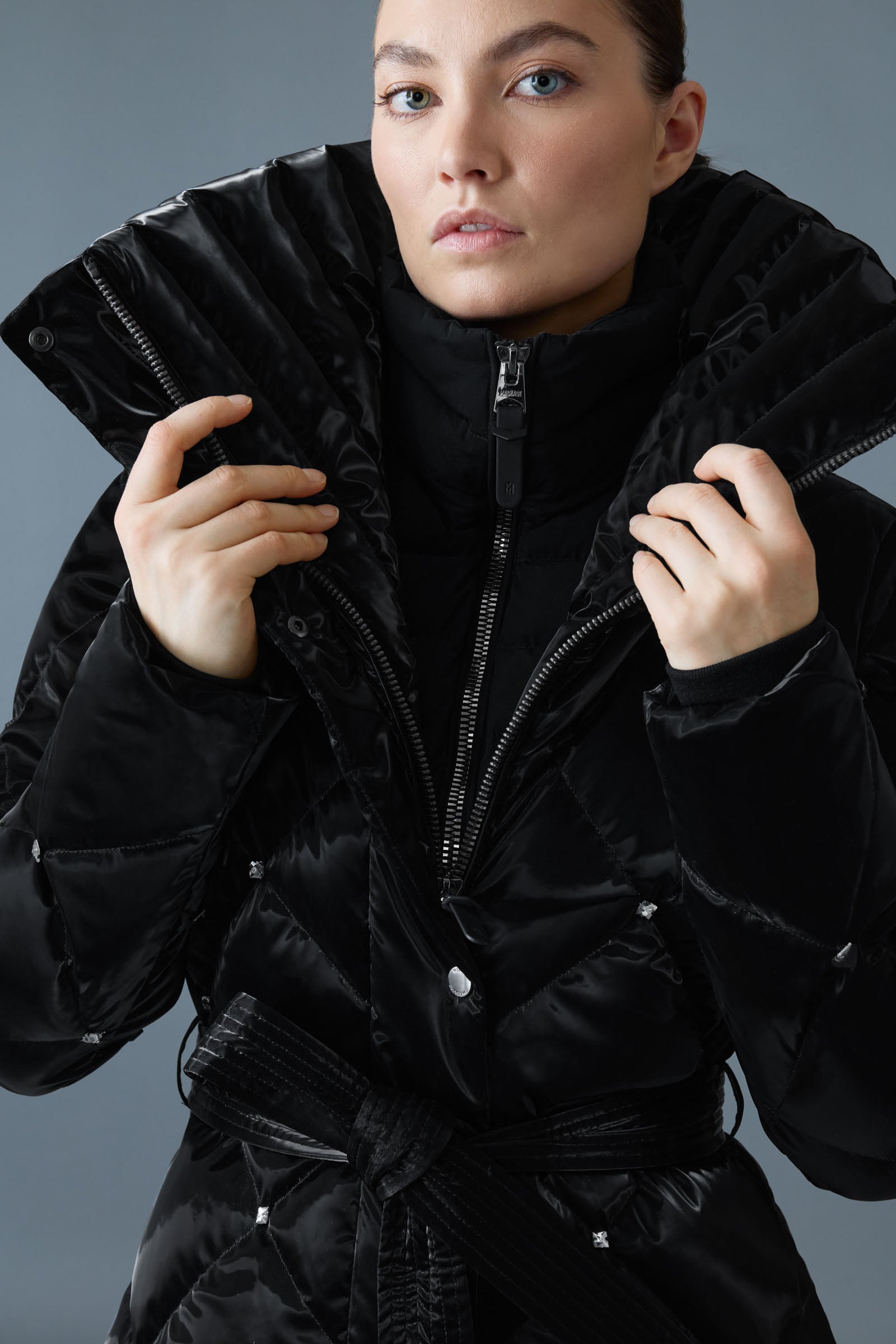 IZUMI-GLO 2-in-1 Quilted Down Coat - removable Bib for Women
