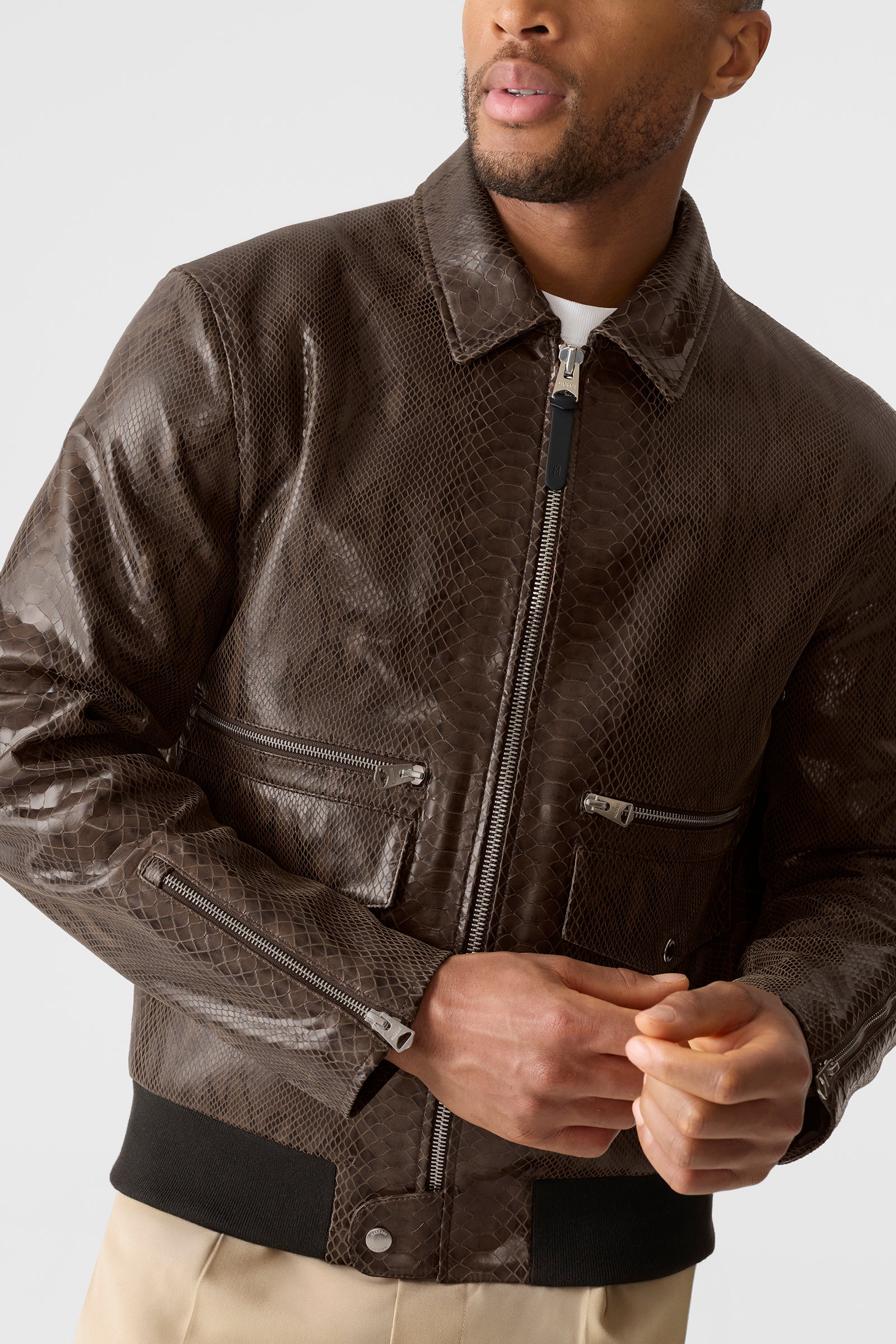 JAKARI-SNK Snake Pattern Leather Jacket for Men | Mackage® US