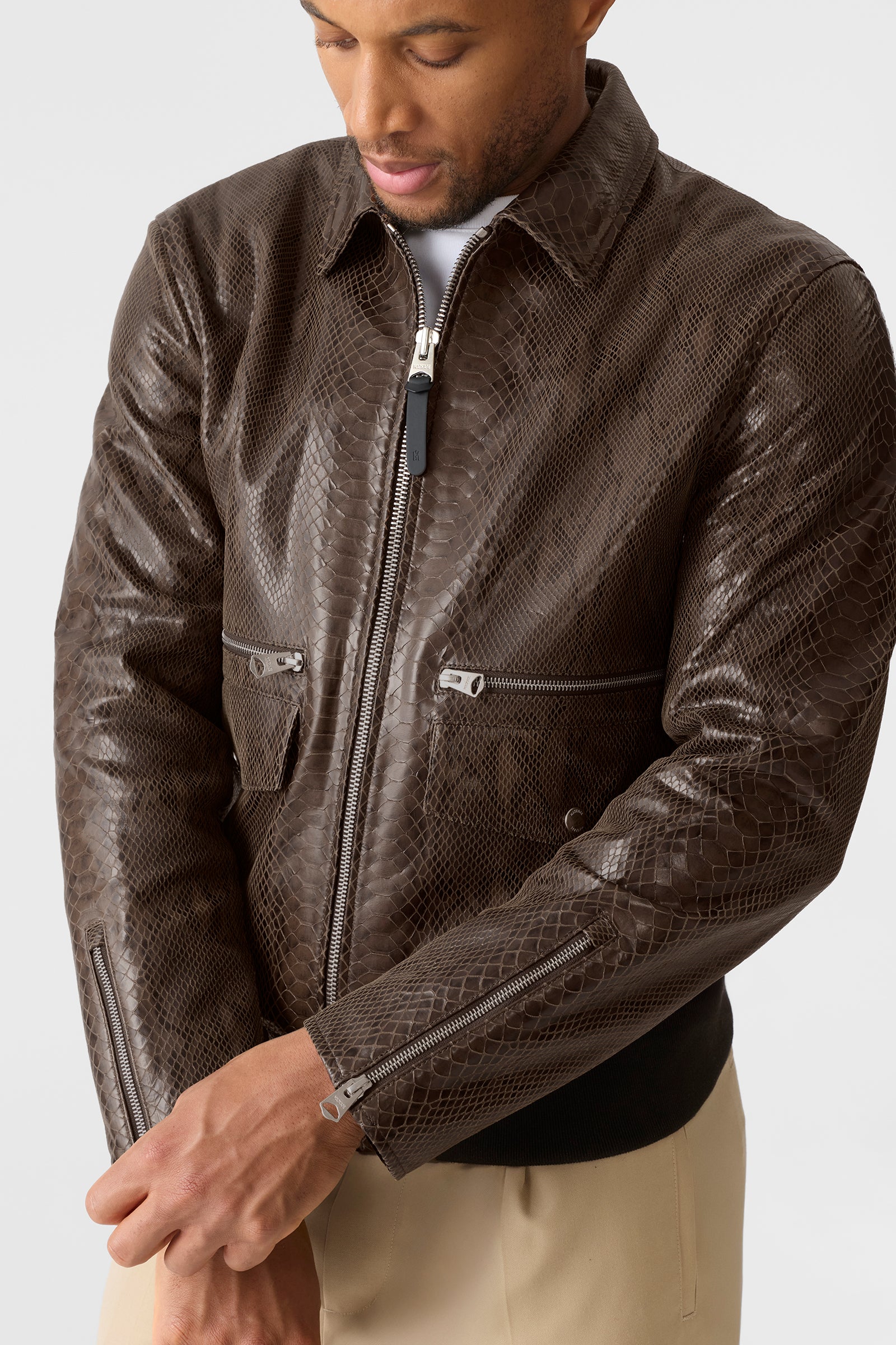 JAKARI-SNK Snake Pattern Leather Jacket for Men | Mackage US