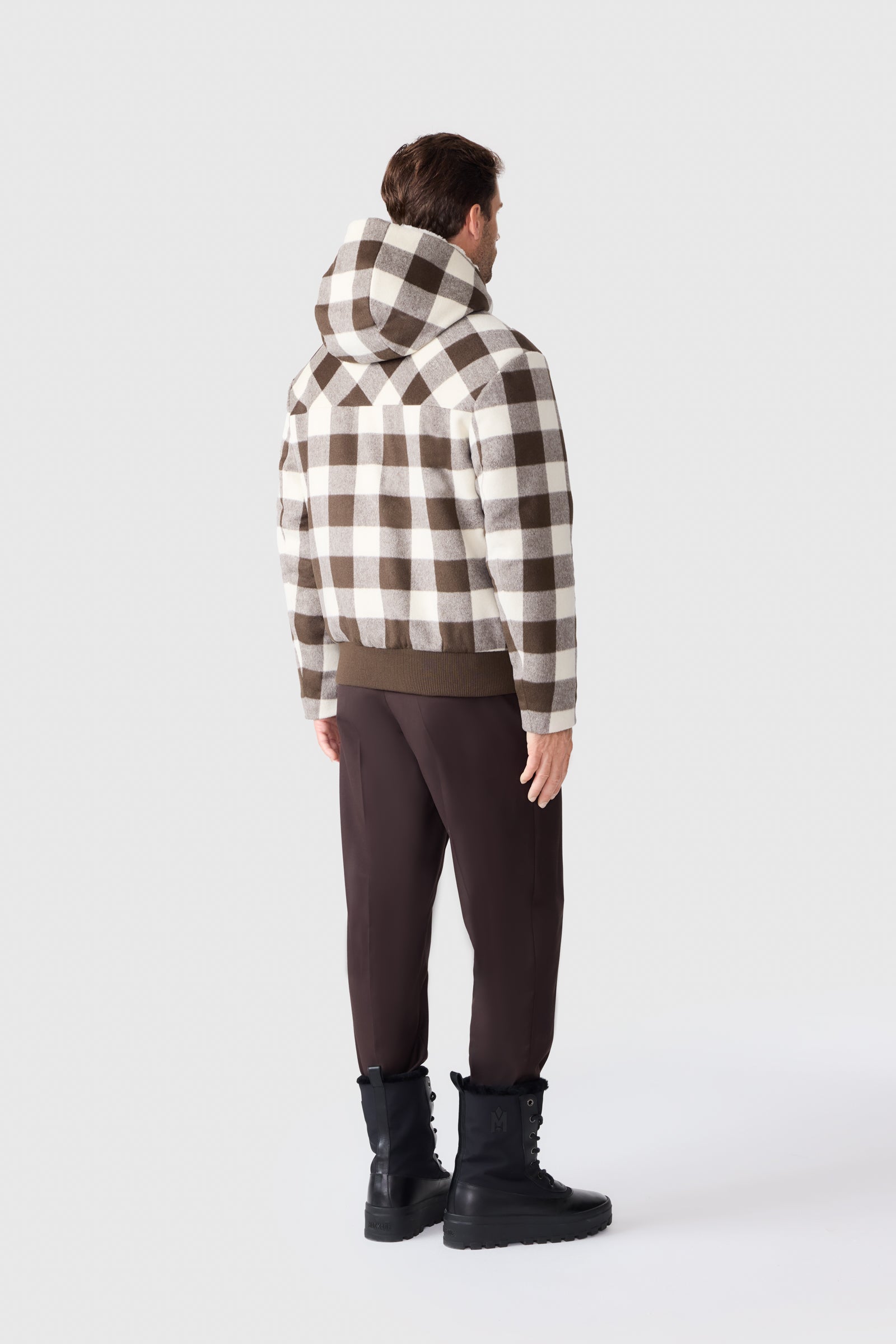 JAY-PL Plaid Wool Jacket With Shearling-Lined Hood for Men