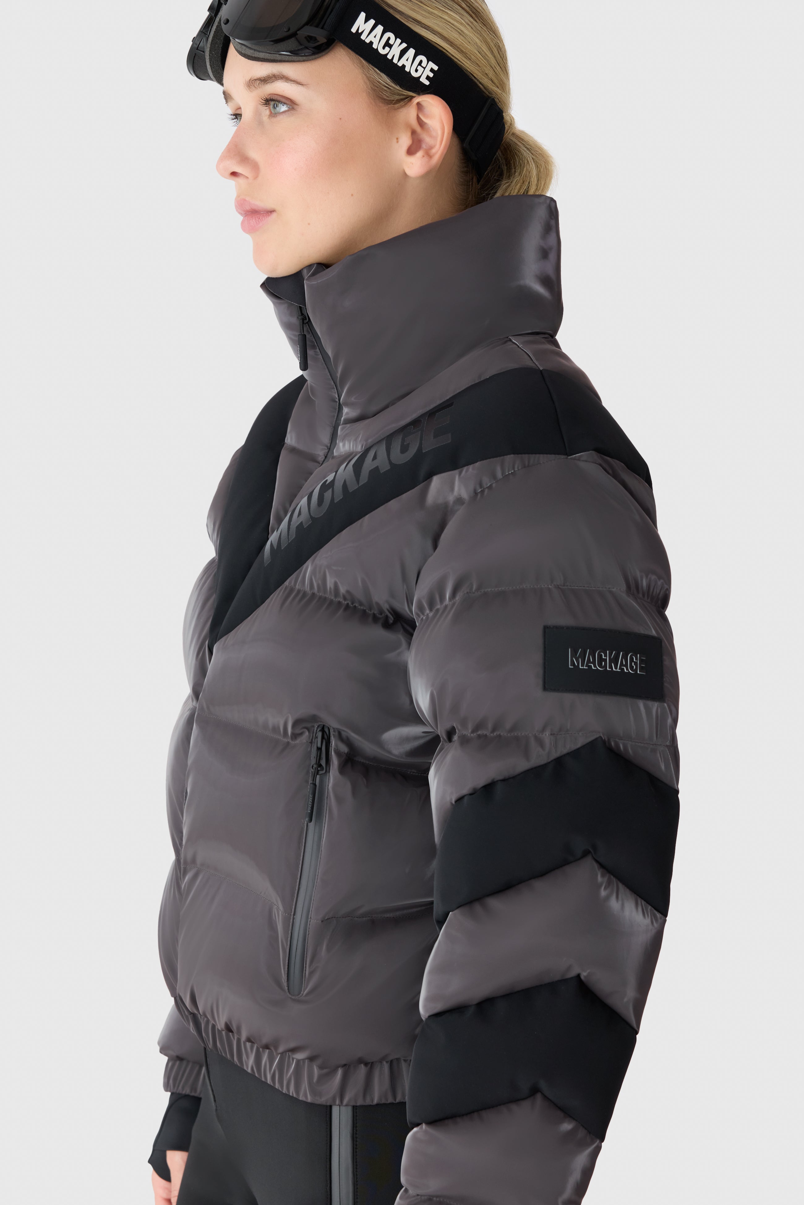 KAIRI-GLO High-Gloss Down Ski Jacket with Chevron Design for Women