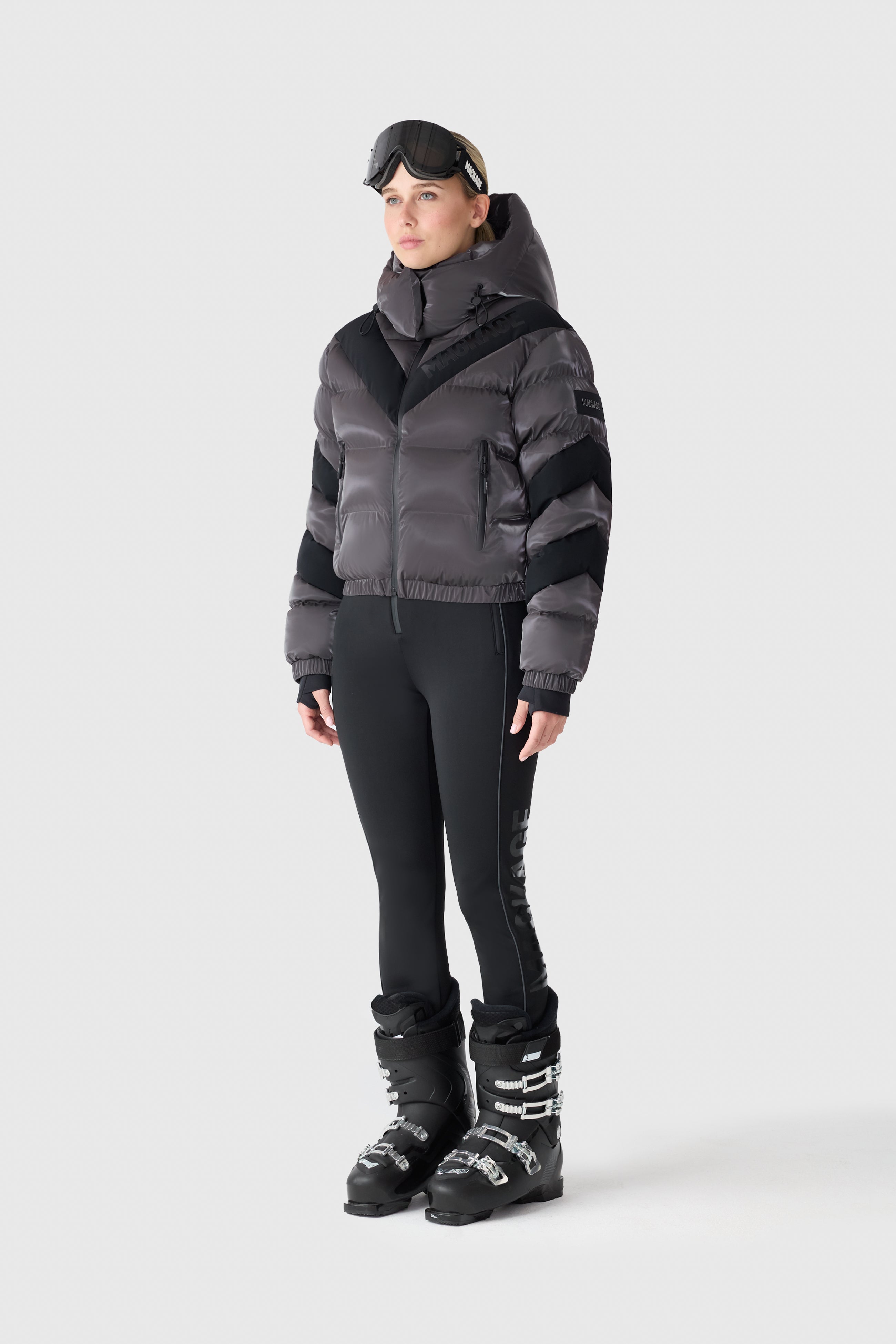 KAIRI-GLO High-Gloss Down Ski Jacket with Chevron Design for Women