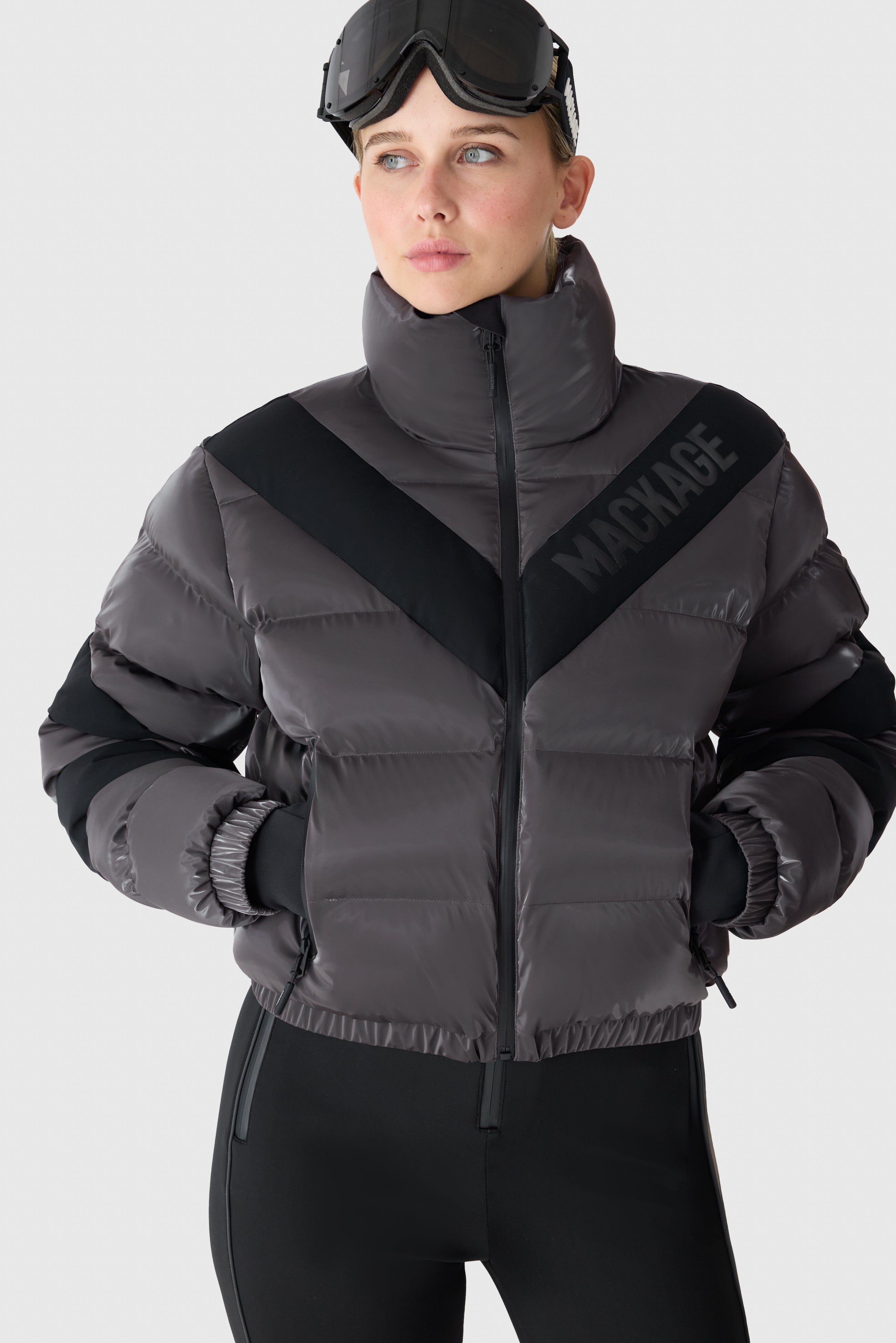 KAIRI-GLO High-Gloss Down Ski Jacket with Chevron Design for Women