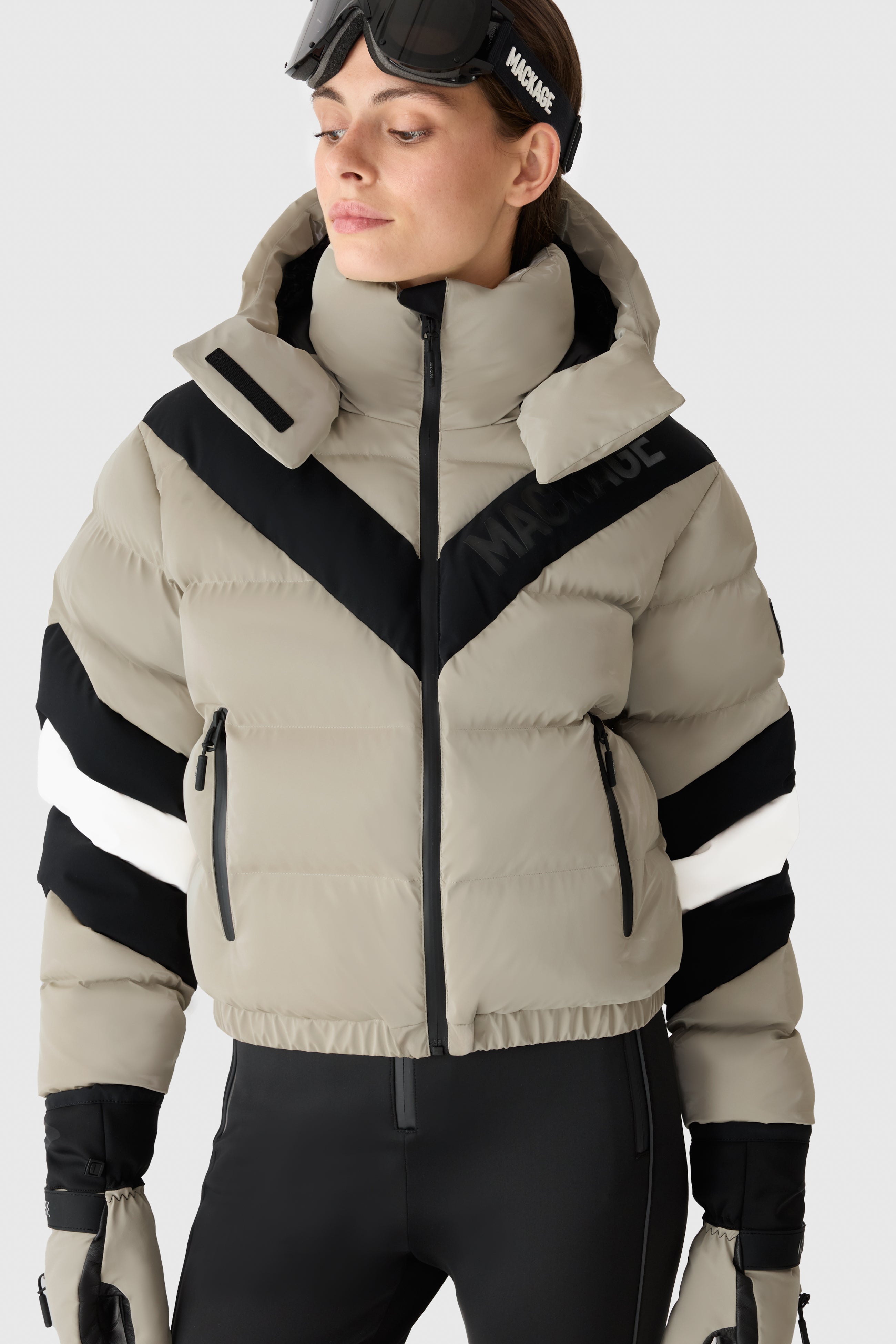 KAIRI-GLO High-Gloss Down Ski Jacket with Chevron Design for Women