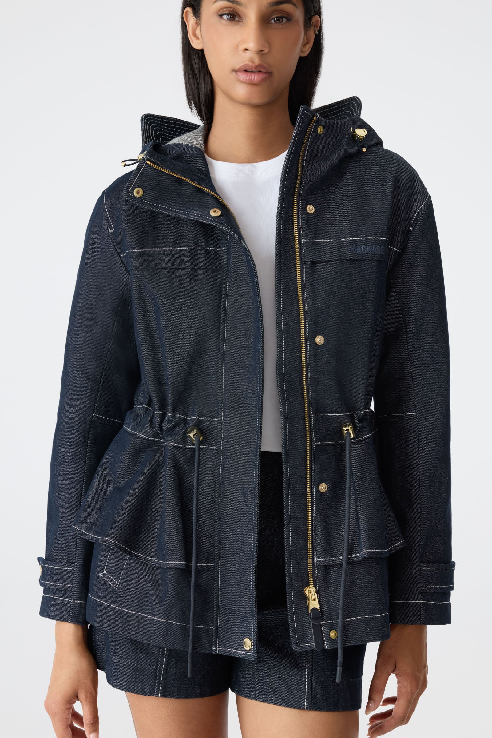 KAORI-DNM Hybrid Jacket with Peplum Detail for Women | Mackage US