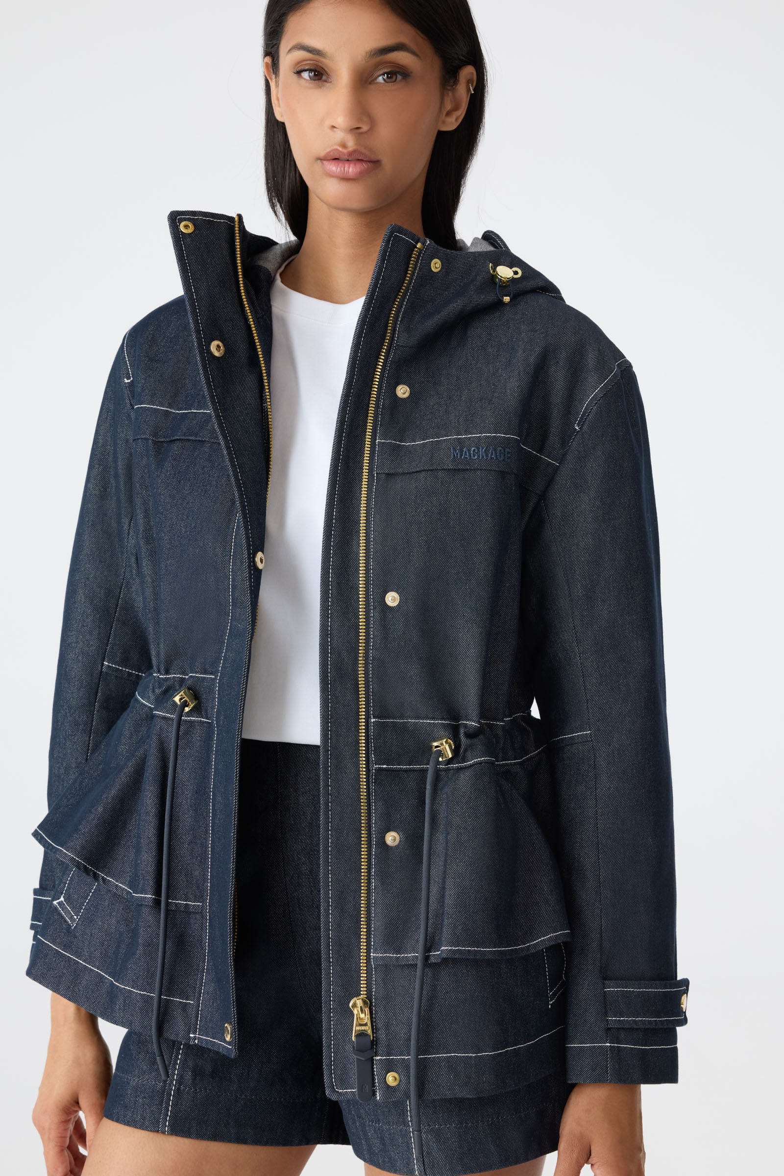 KAORI-DNM Hybrid Jacket with Peplum Detail for Women | Mackage US