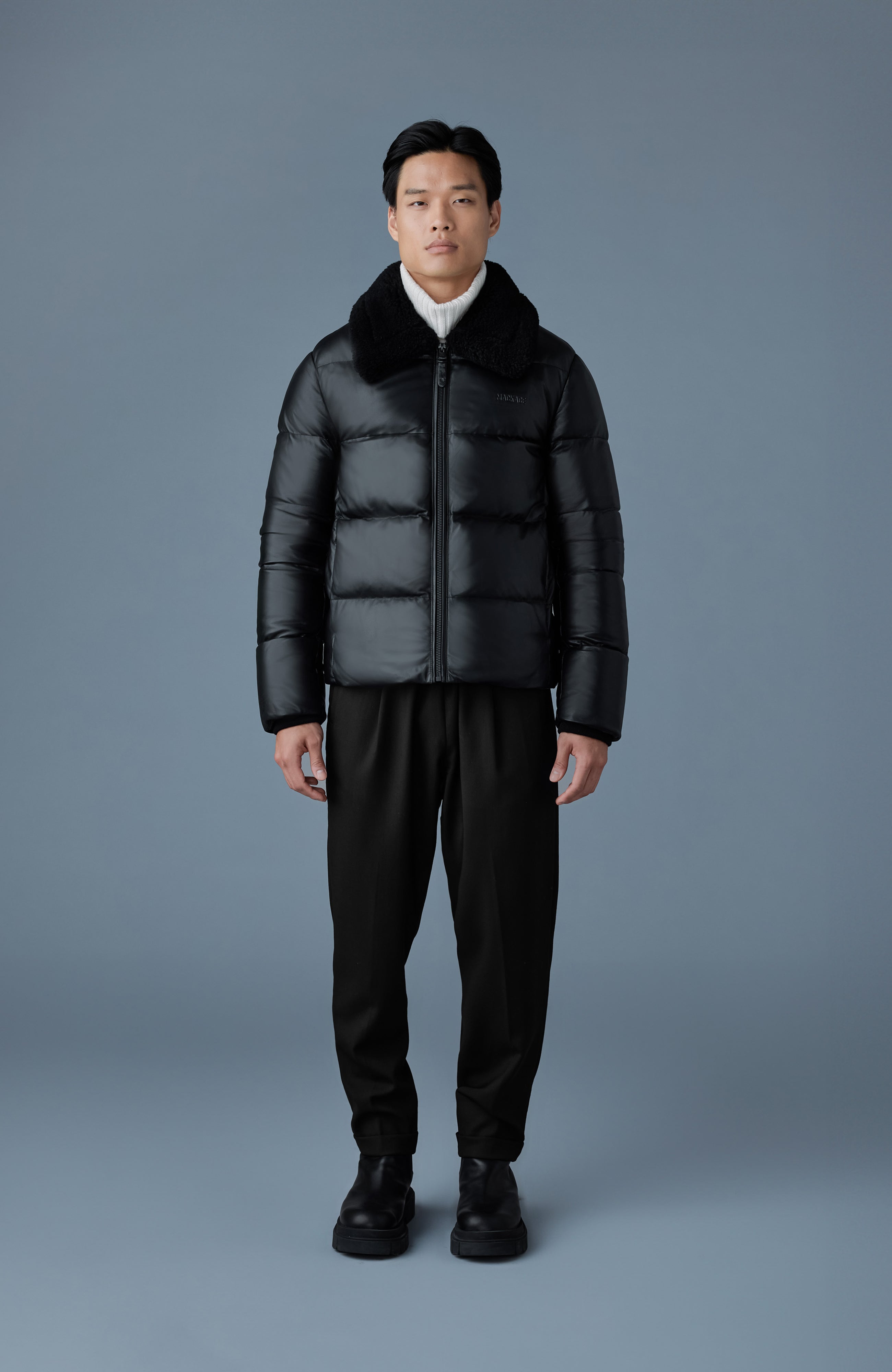 Kyrie, leather down quilted jacket with shearling collar | Mackage® US