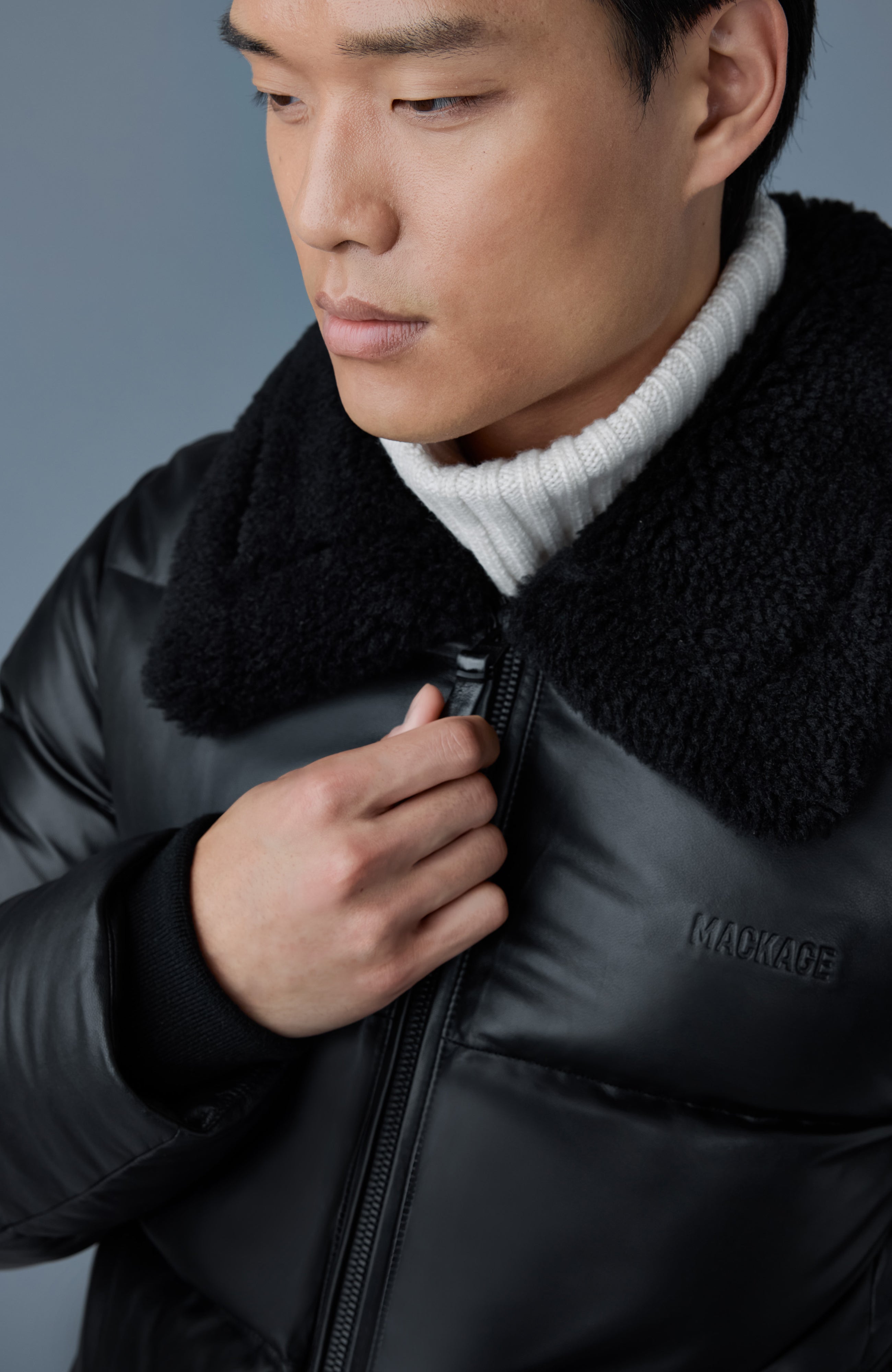 Kyrie, leather down quilted jacket with shearling collar | Mackage® US