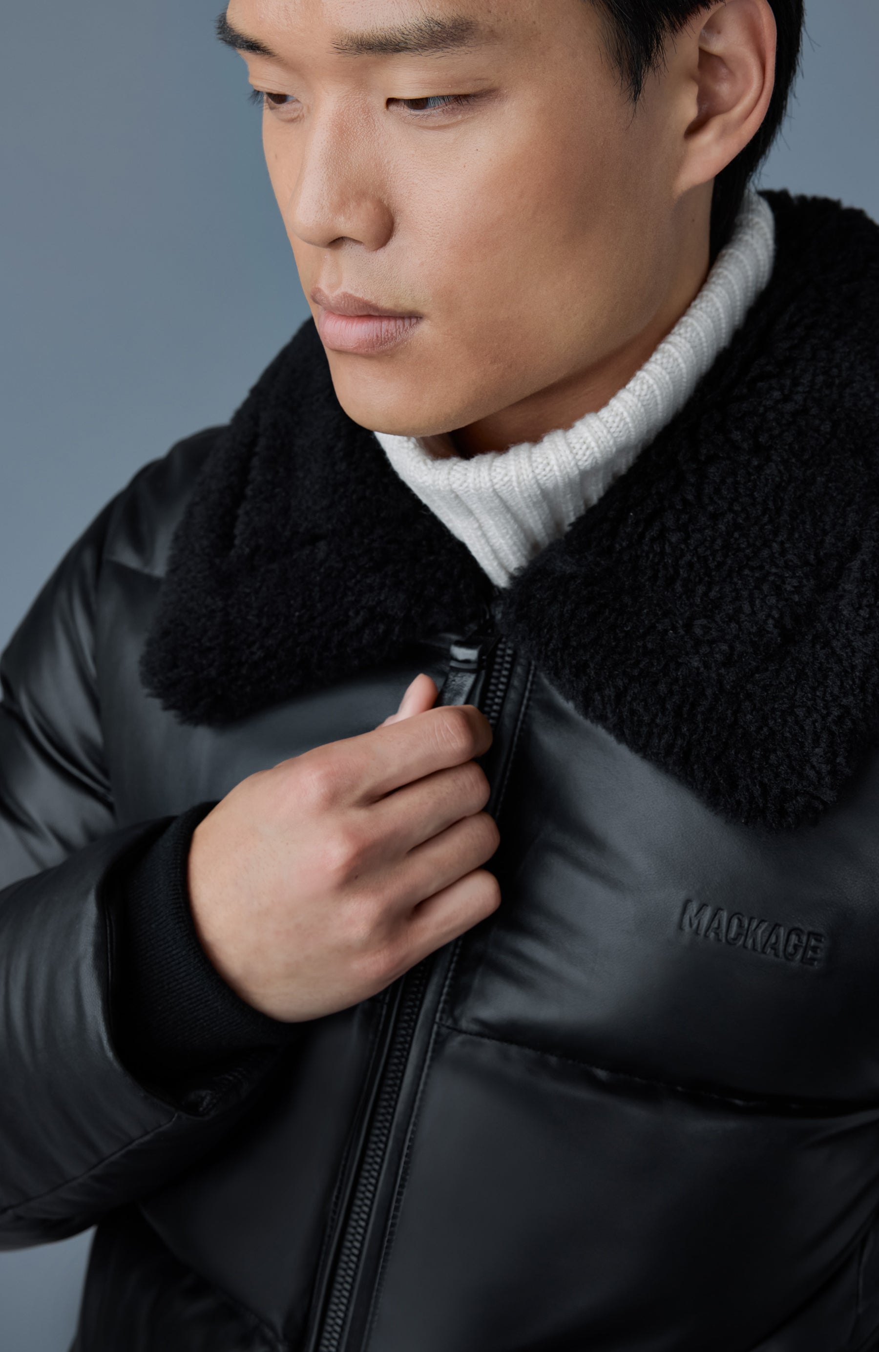 Kyrie, leather down quilted jacket with shearling collar | Mackage® US