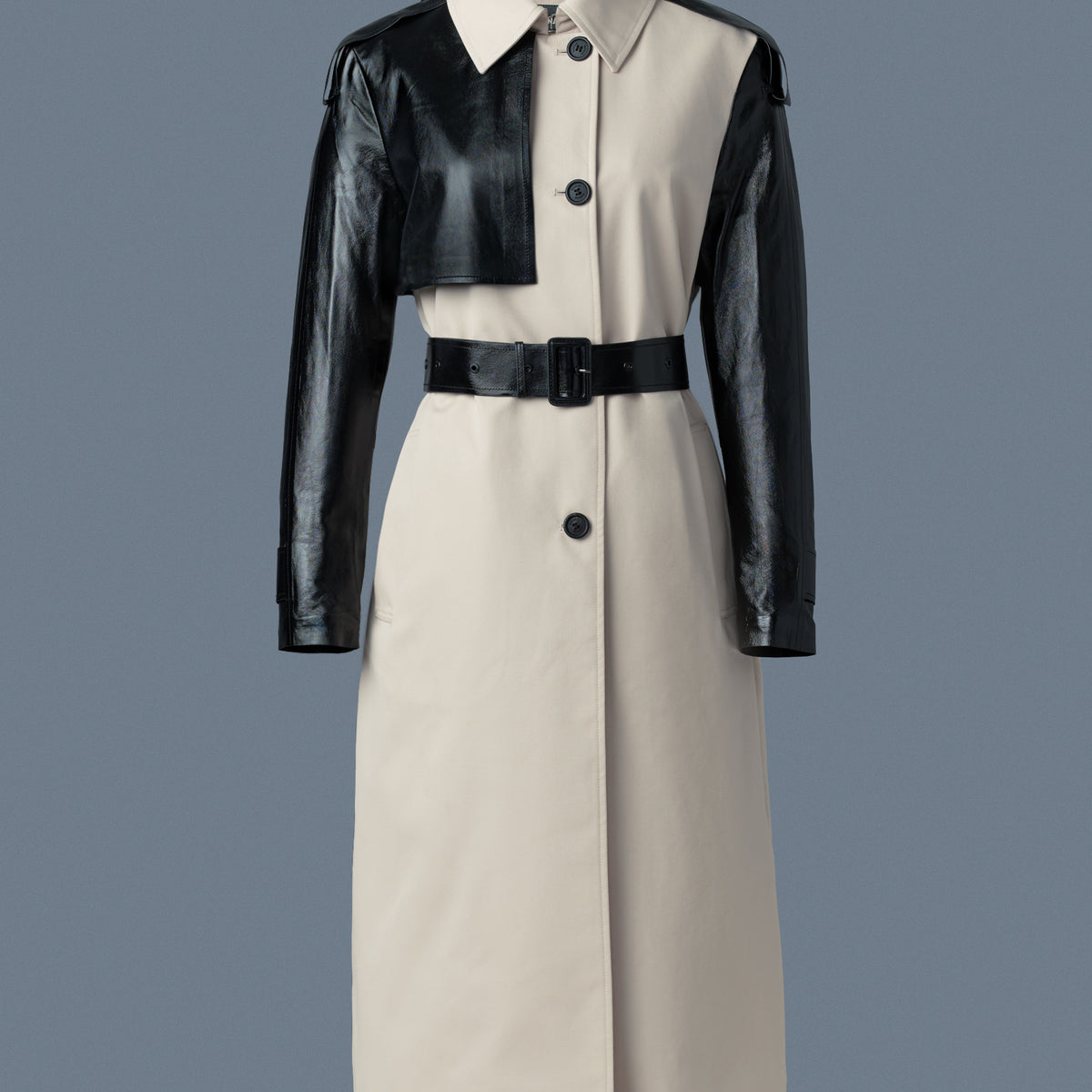 ◆MACKAGE LEIKO マキシ ツートン ツイル & レザー トレンチ Leiko, Maxi two-toned twill & leather trench | Mackage® US