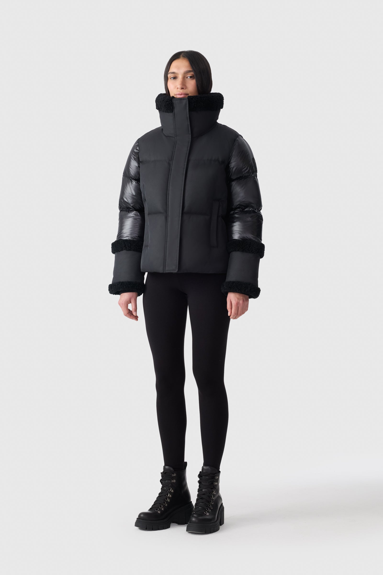 ジャケット・アウター bajra Boa Lined Down Jacket Black LYDANA Down Jacket With Shearling Trim & Removable Bib for Women