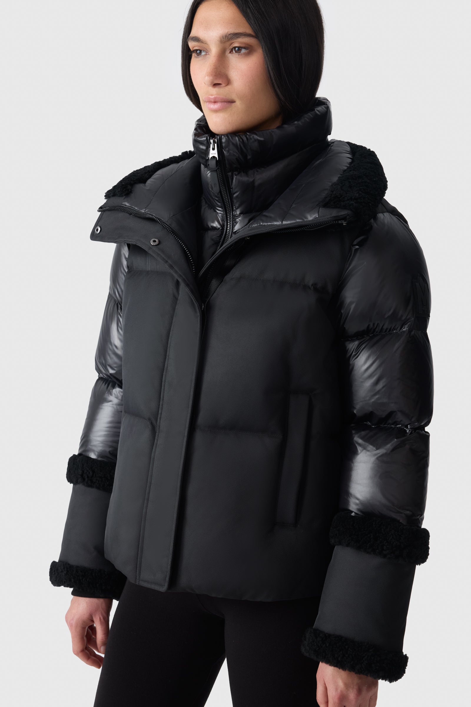 LYDANA Down Jacket With Shearling Trim & Removable Bib for Women