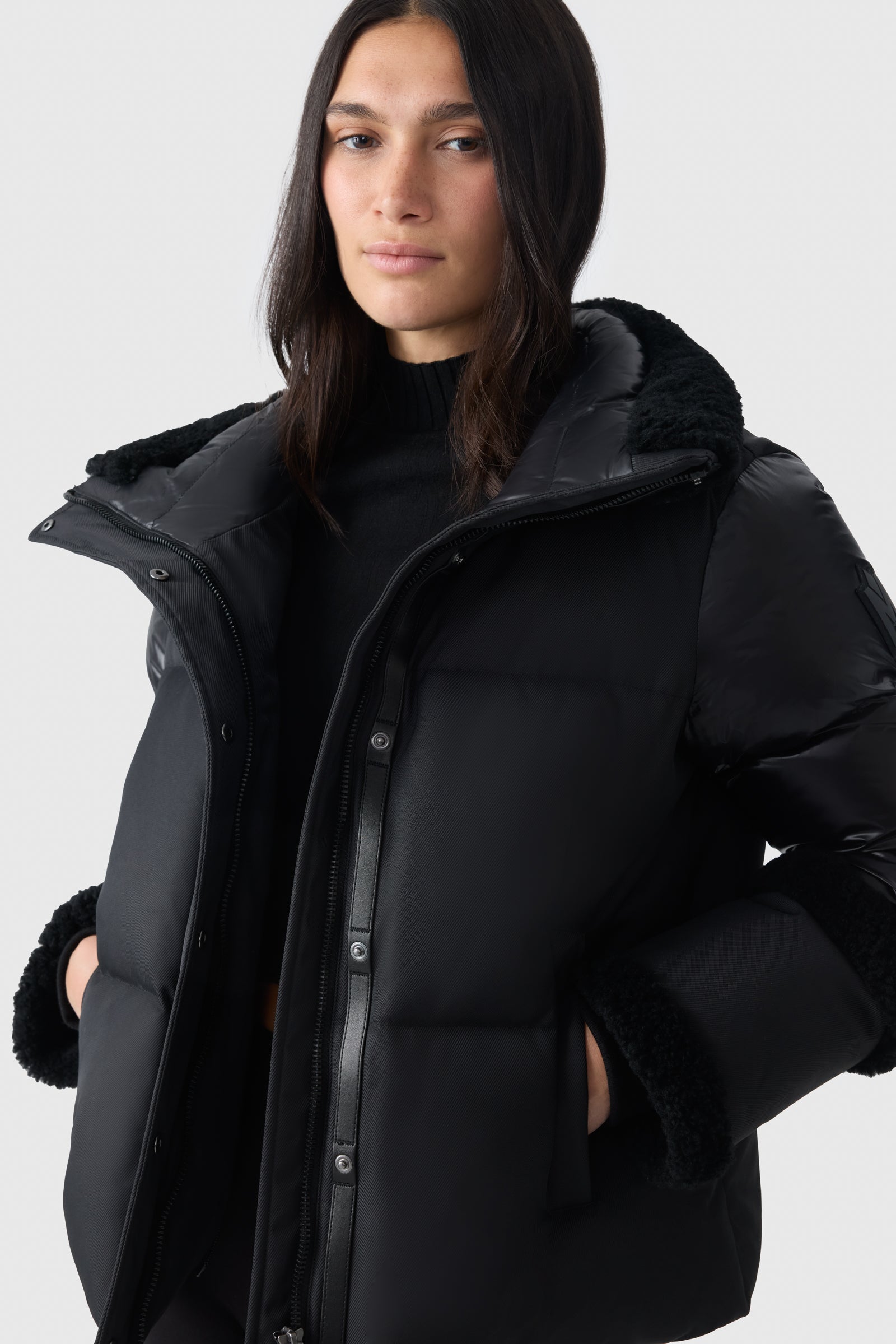 LYDANA Down Jacket With Shearling Trim and Removable Bib for Women