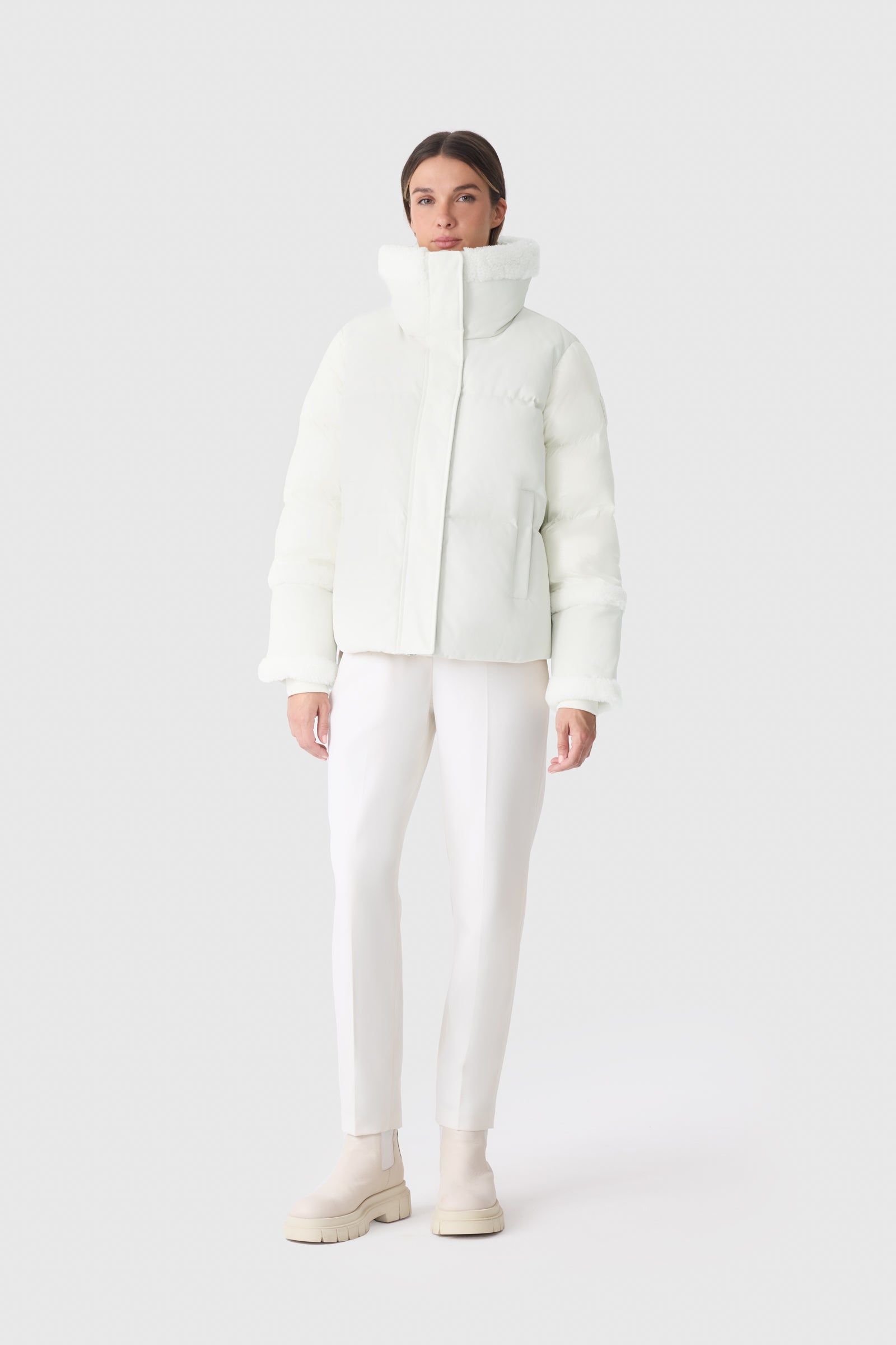 LYDANA Down Jacket With Shearling Trim & Removable Bib for Women