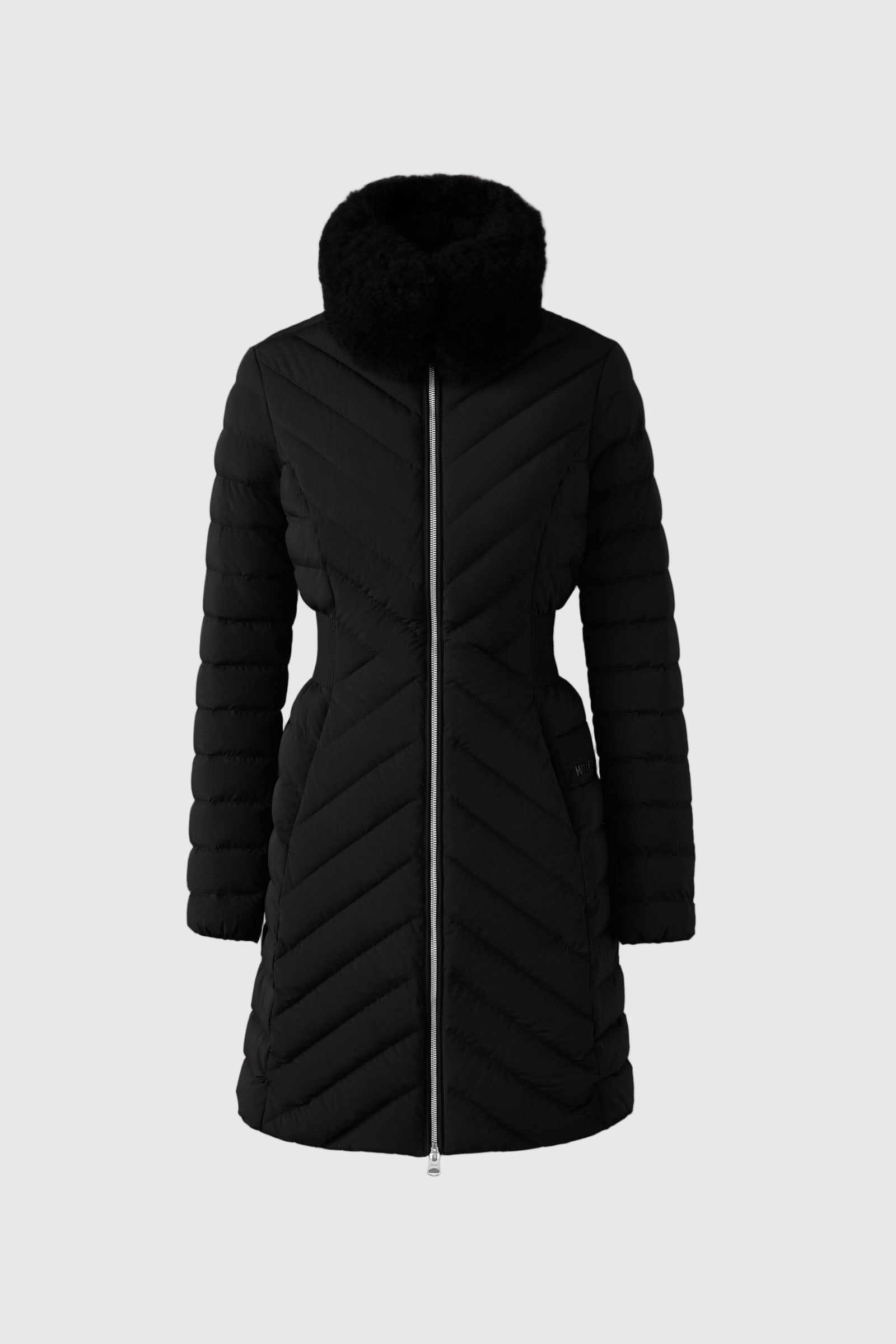 LYRIS Quilted Down Coat with Removable Shearling Collar for Women