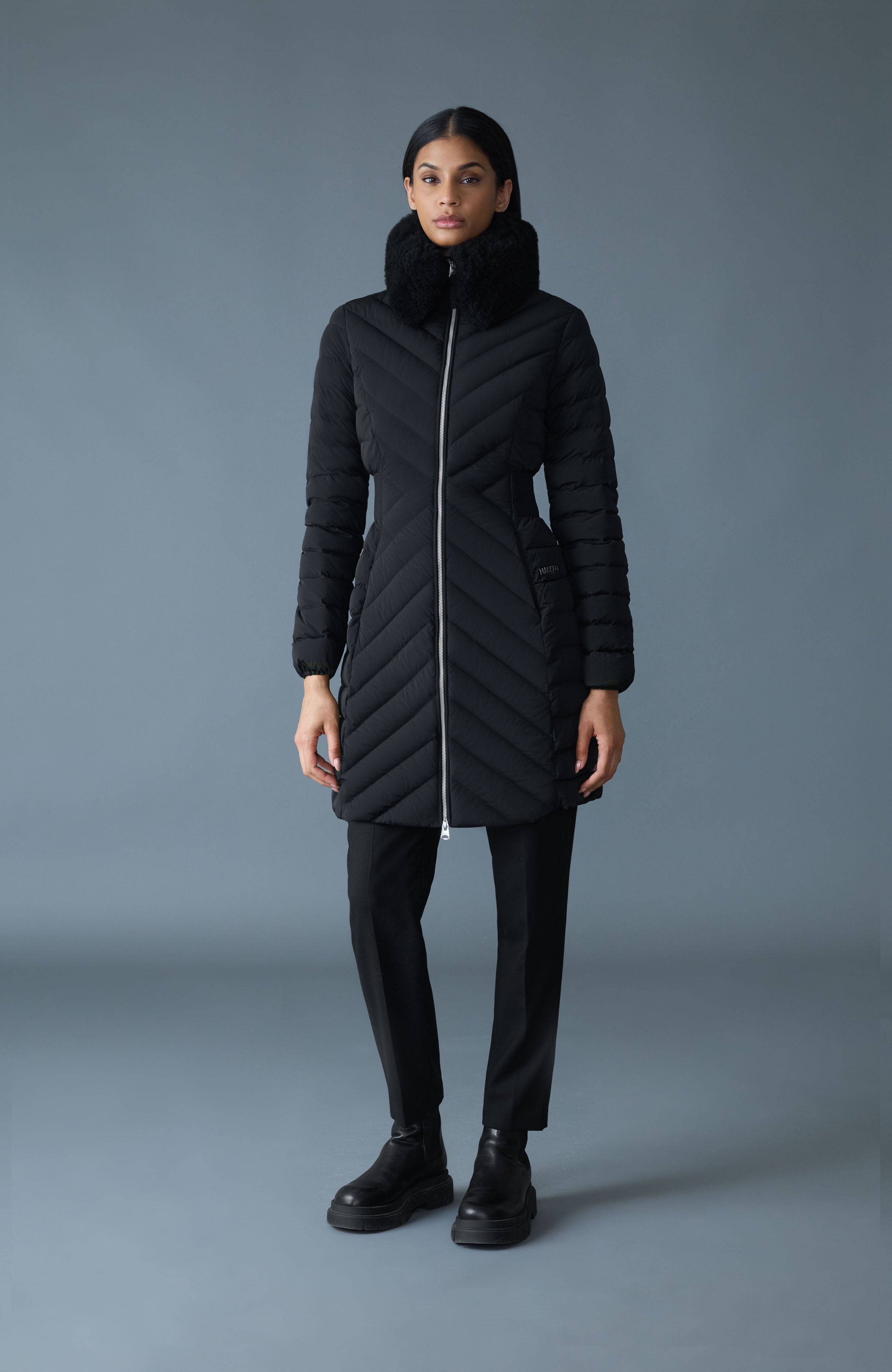 LYRIS Quilted Down Coat - removable Shearling Collar for Women