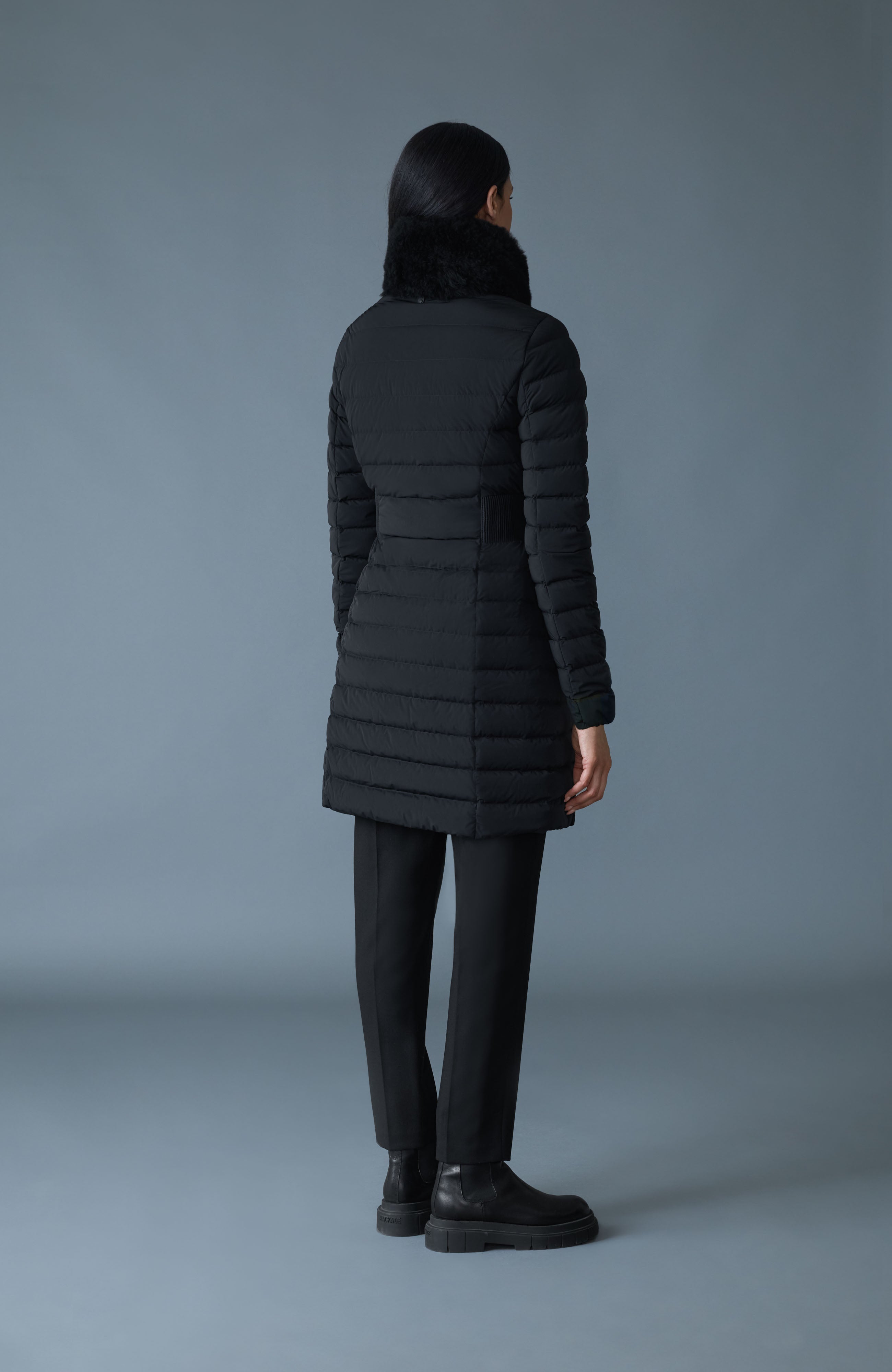 LYRIS Quilted Down Coat - removable Shearling Collar for Women