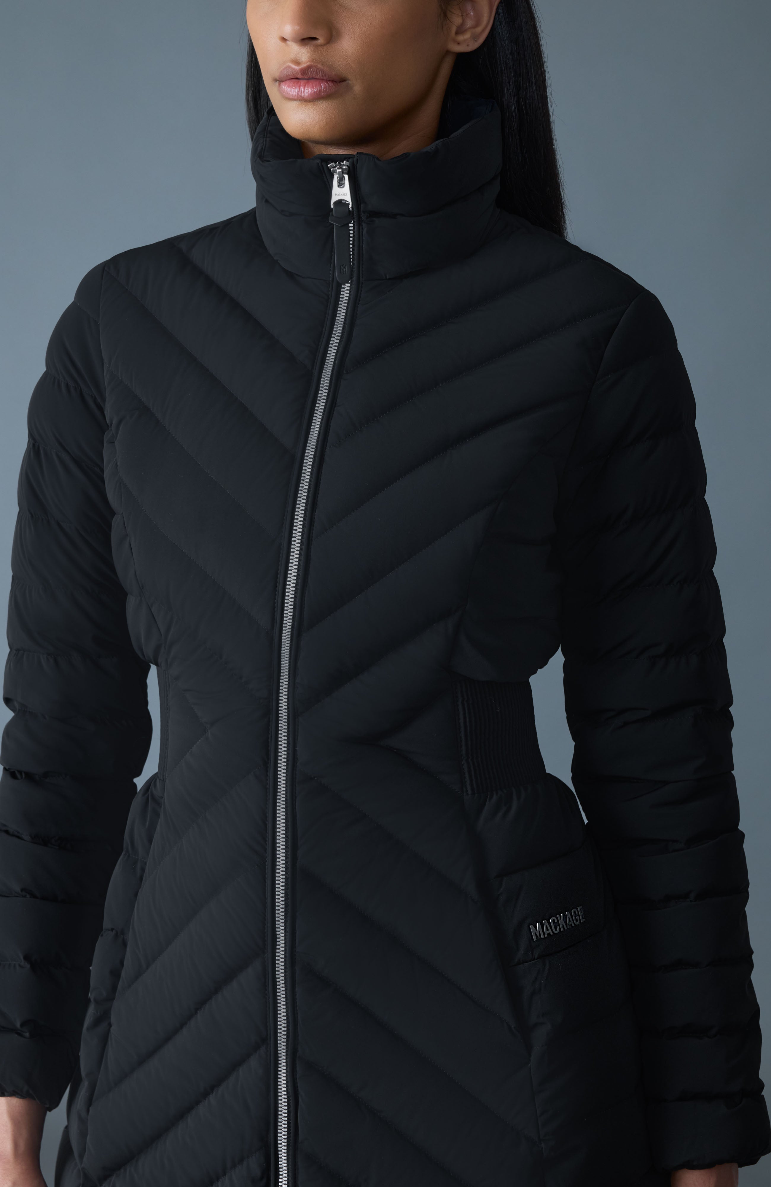 LYRIS Quilted Down Coat - removable Shearling Collar for Women